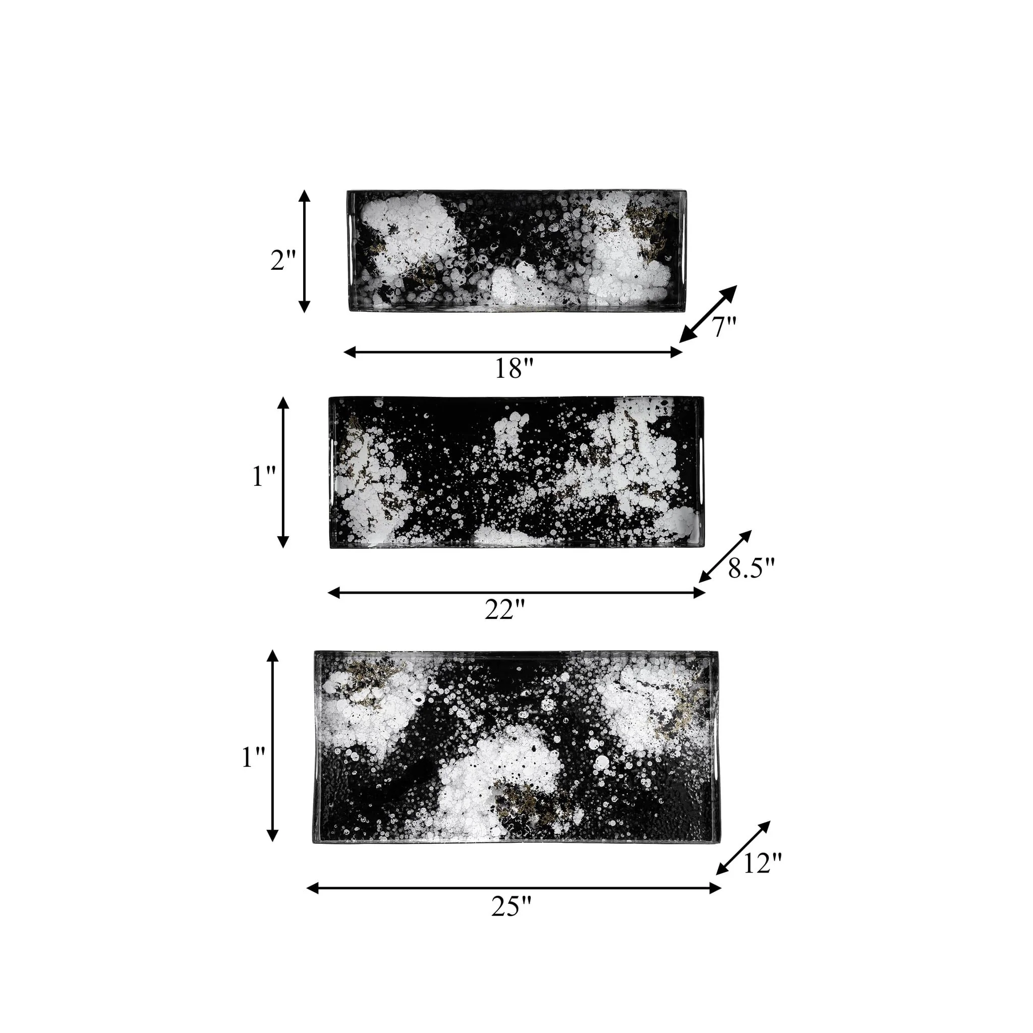 Metal, S/3 18/22/25" Rectangular Trays, Black/whit - Image 7