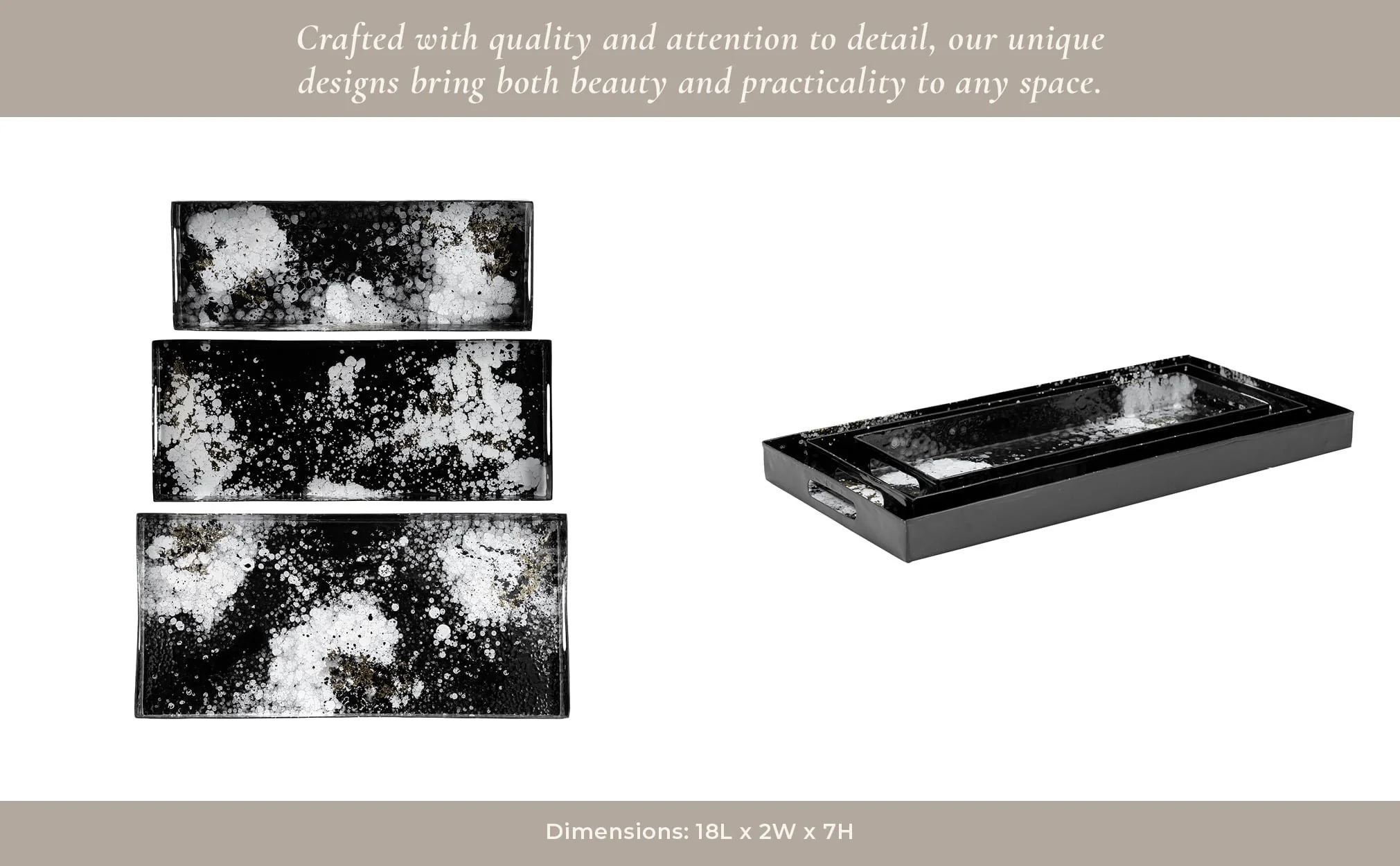 Metal, S/3 18/22/25" Rectangular Trays, Black/whit - Image 9