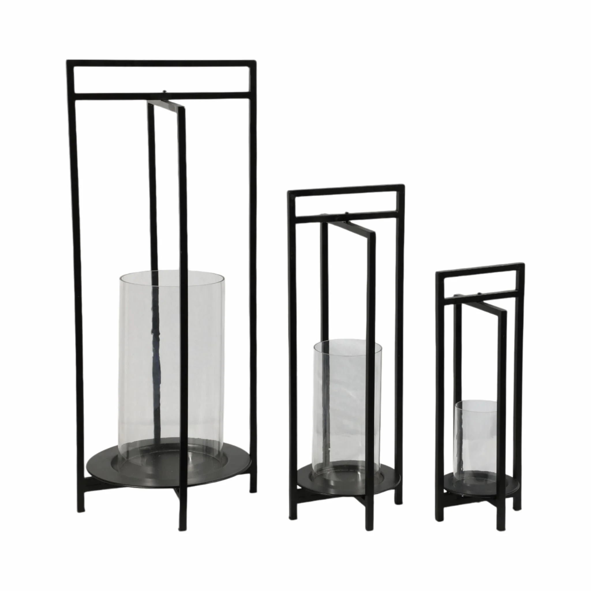 Metal, S/3 19/24/32"h Round Open Lanterns, Black - Image 2