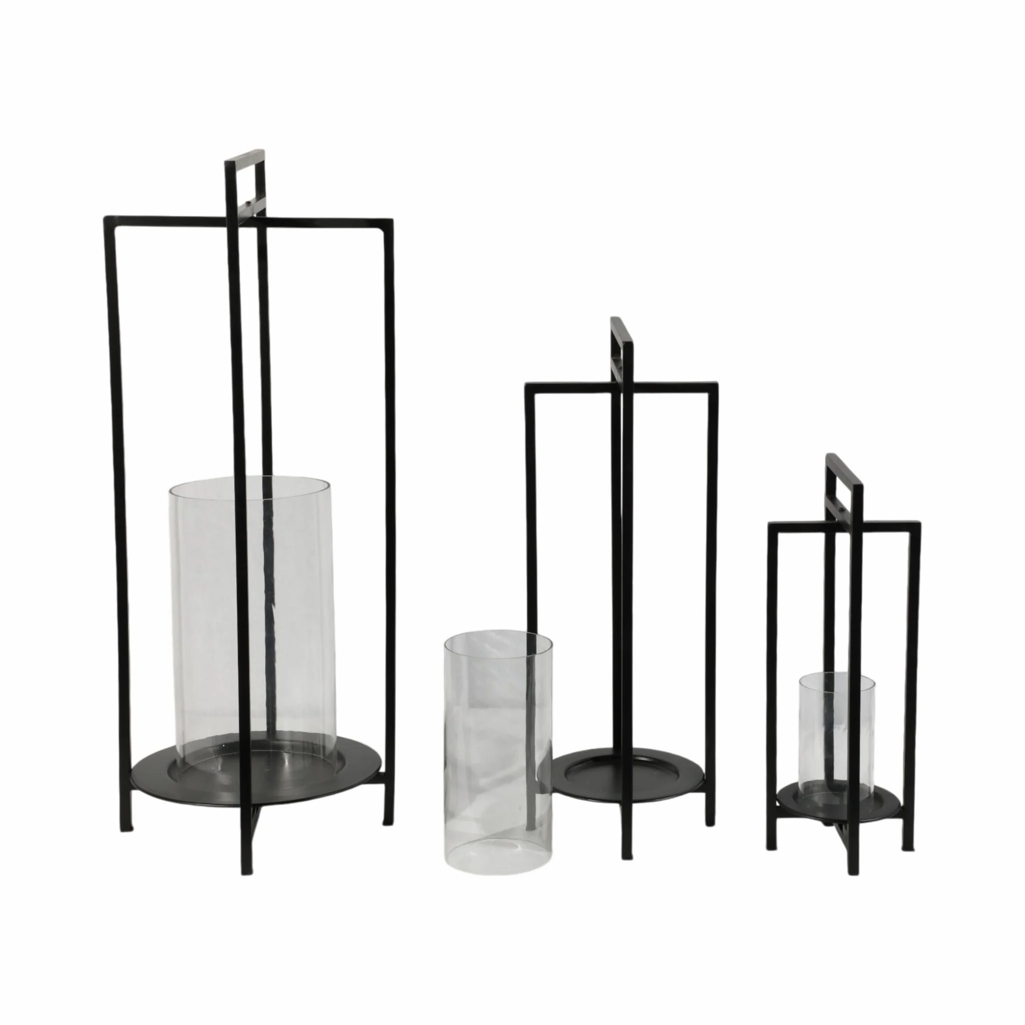 Metal, S/3 19/24/32"h Round Open Lanterns, Black - Image 3