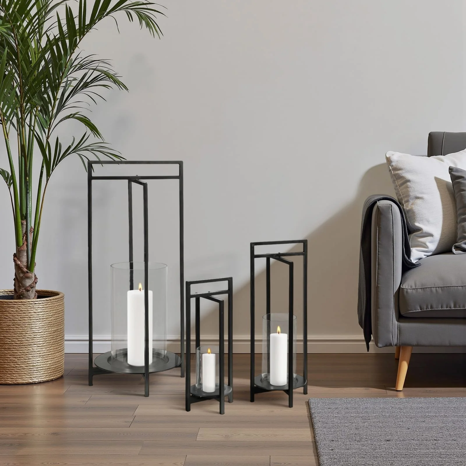 Metal, S/3 19/24/32"h Round Open Lanterns, Black - Image 9