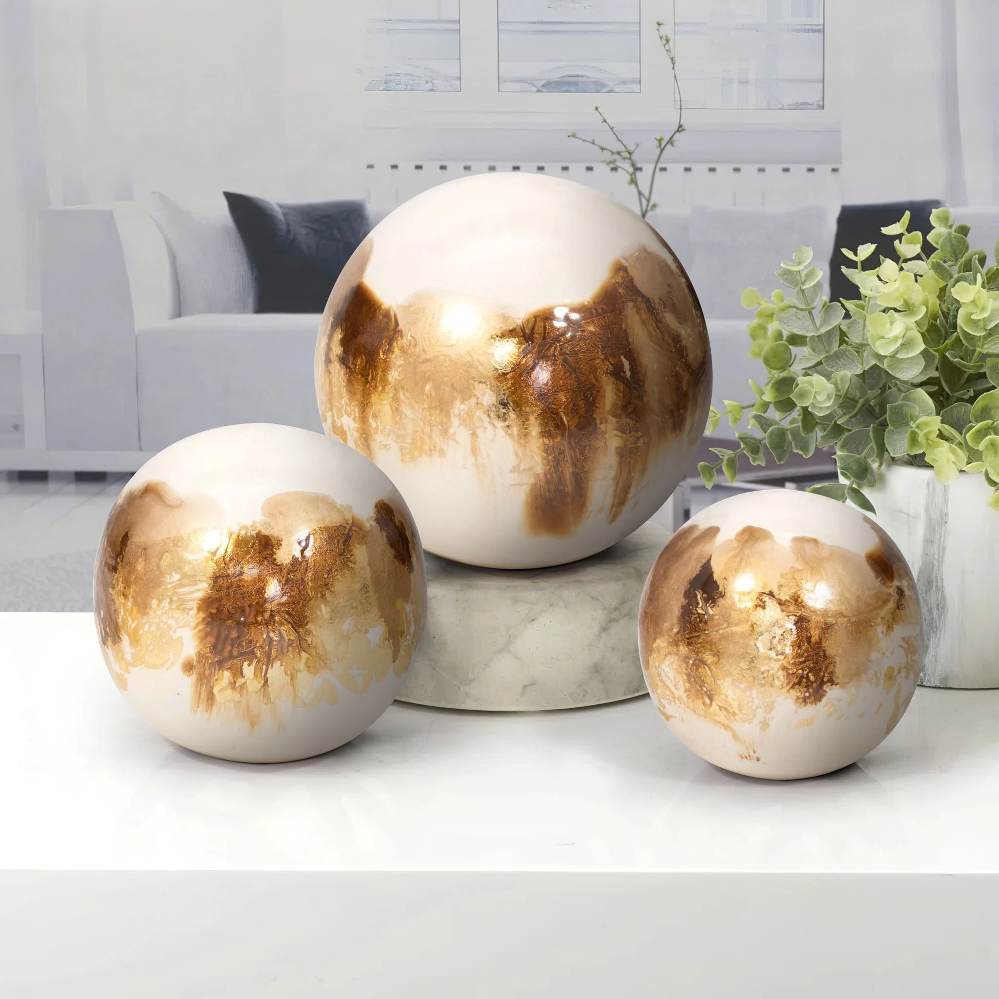 Metal, S/3 4/5/6" Galaxy Orbs, Pearl/gold - Image 9