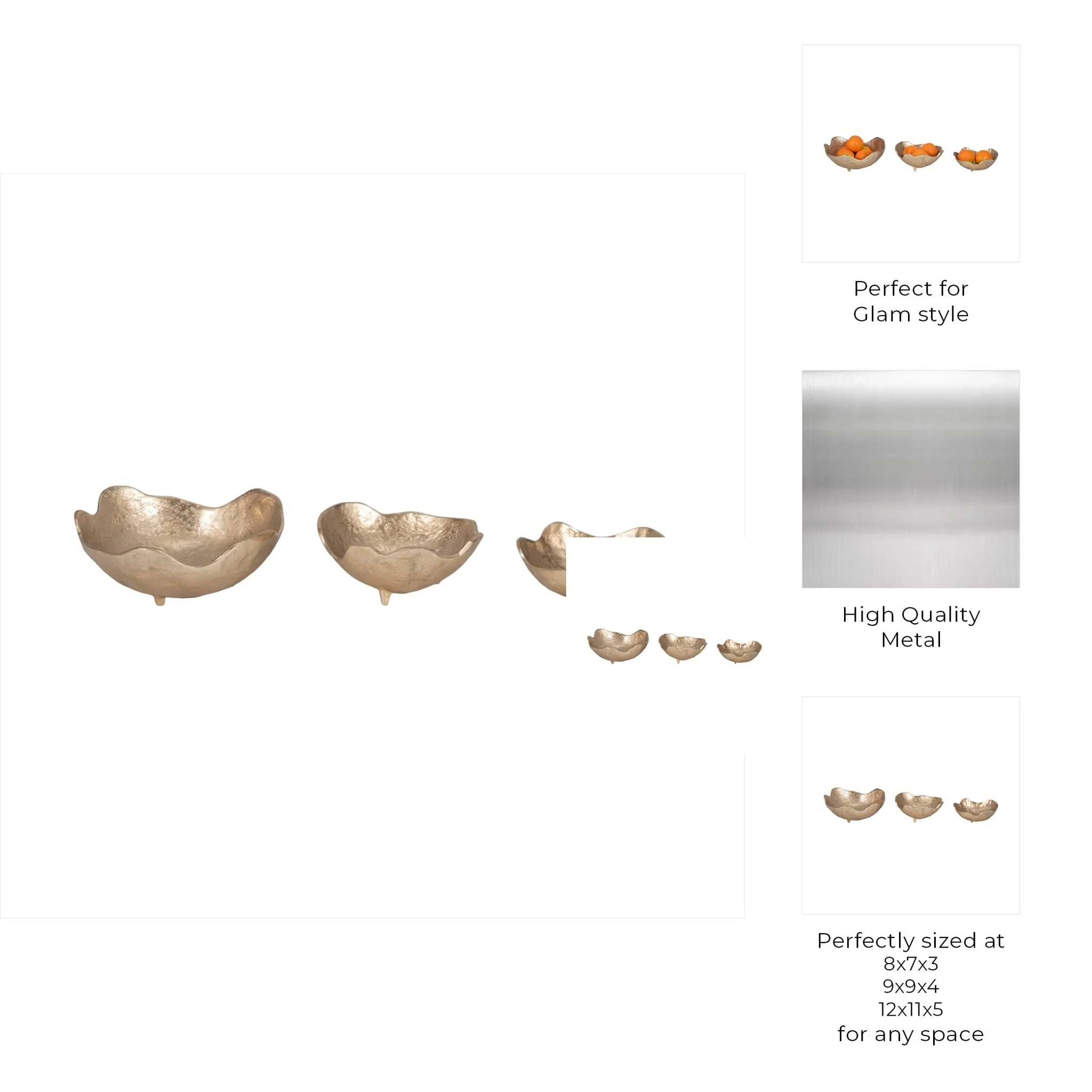 Metal, S/3 8/10/12" Organic Bowls, Gold - Image 9