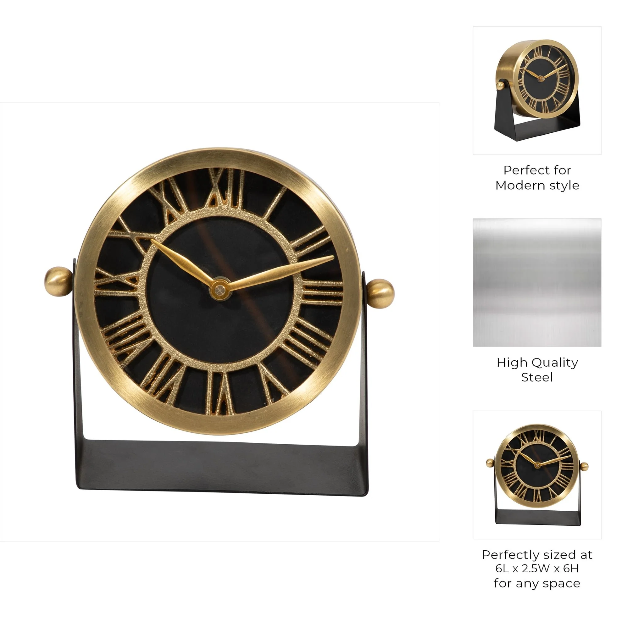 Metal Table Clock 6''  Gold Black - Image 10