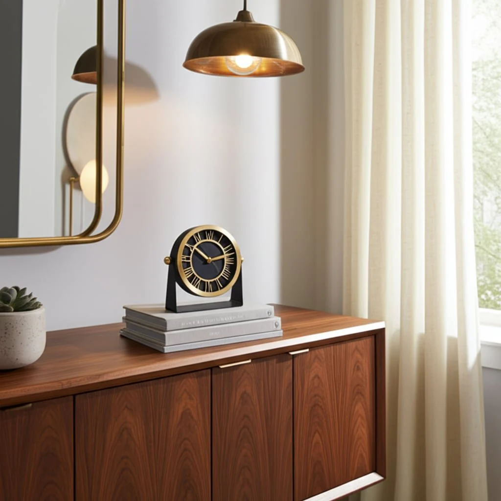 Metal Table Clock 6''  Gold Black - Image 11