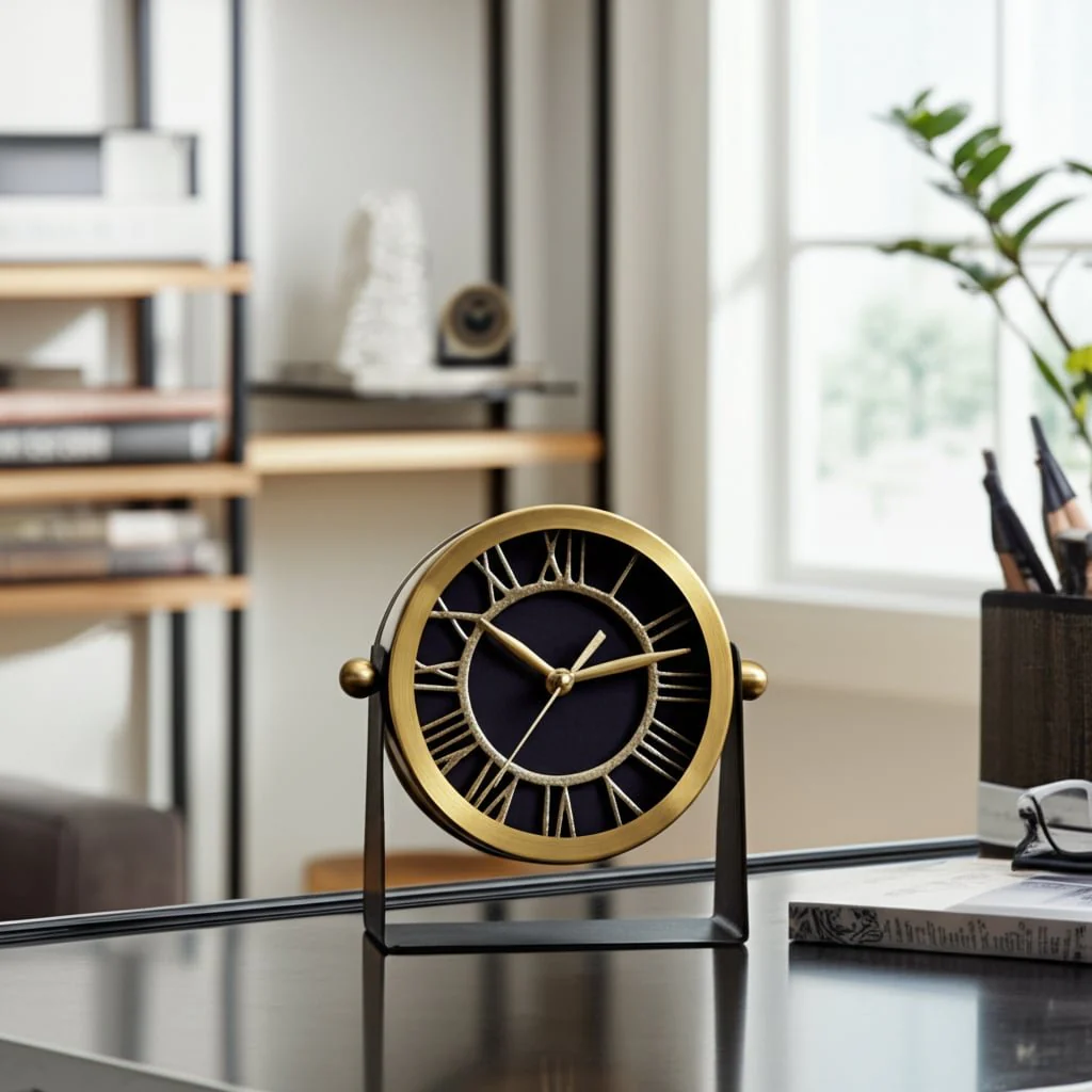 Metal Table Clock 6''  Gold Black - Image 12