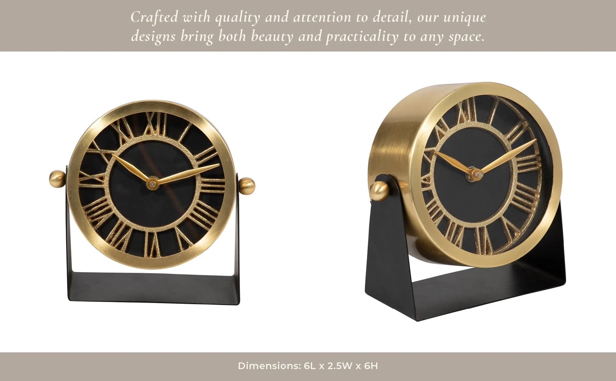Metal Table Clock 6''  Gold Black - Image 14