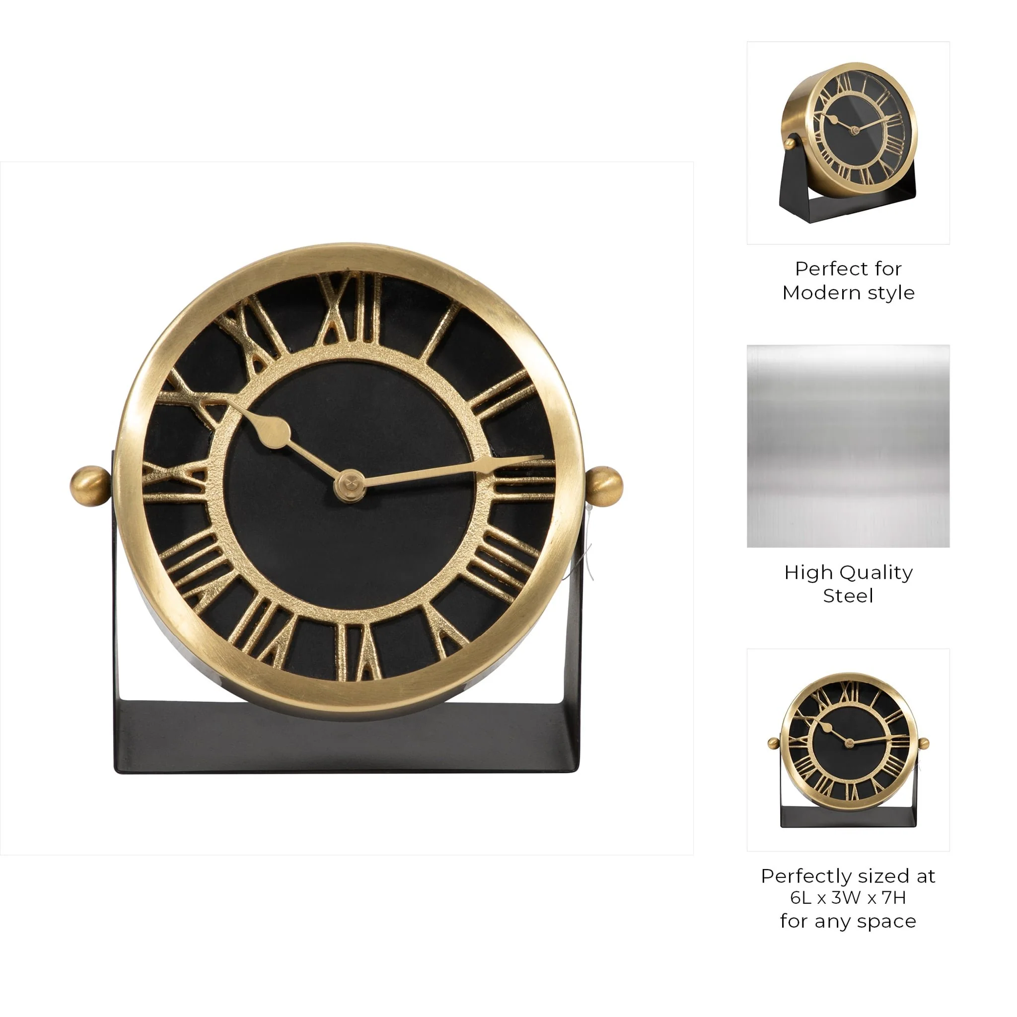 Metal Table Clock 7'' Gold Black - Image 10