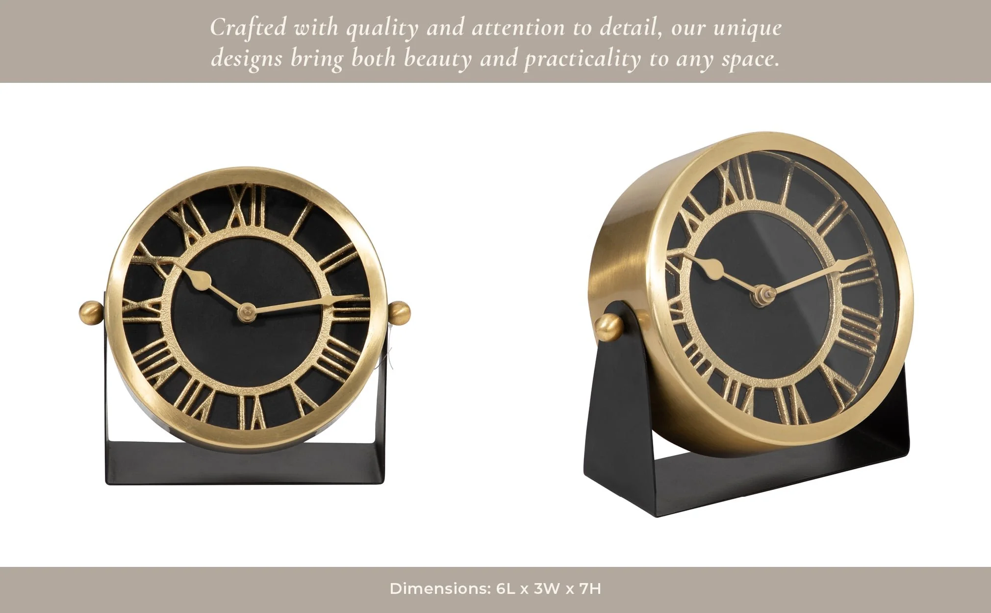 Metal Table Clock 7'' Gold Black - Image 13