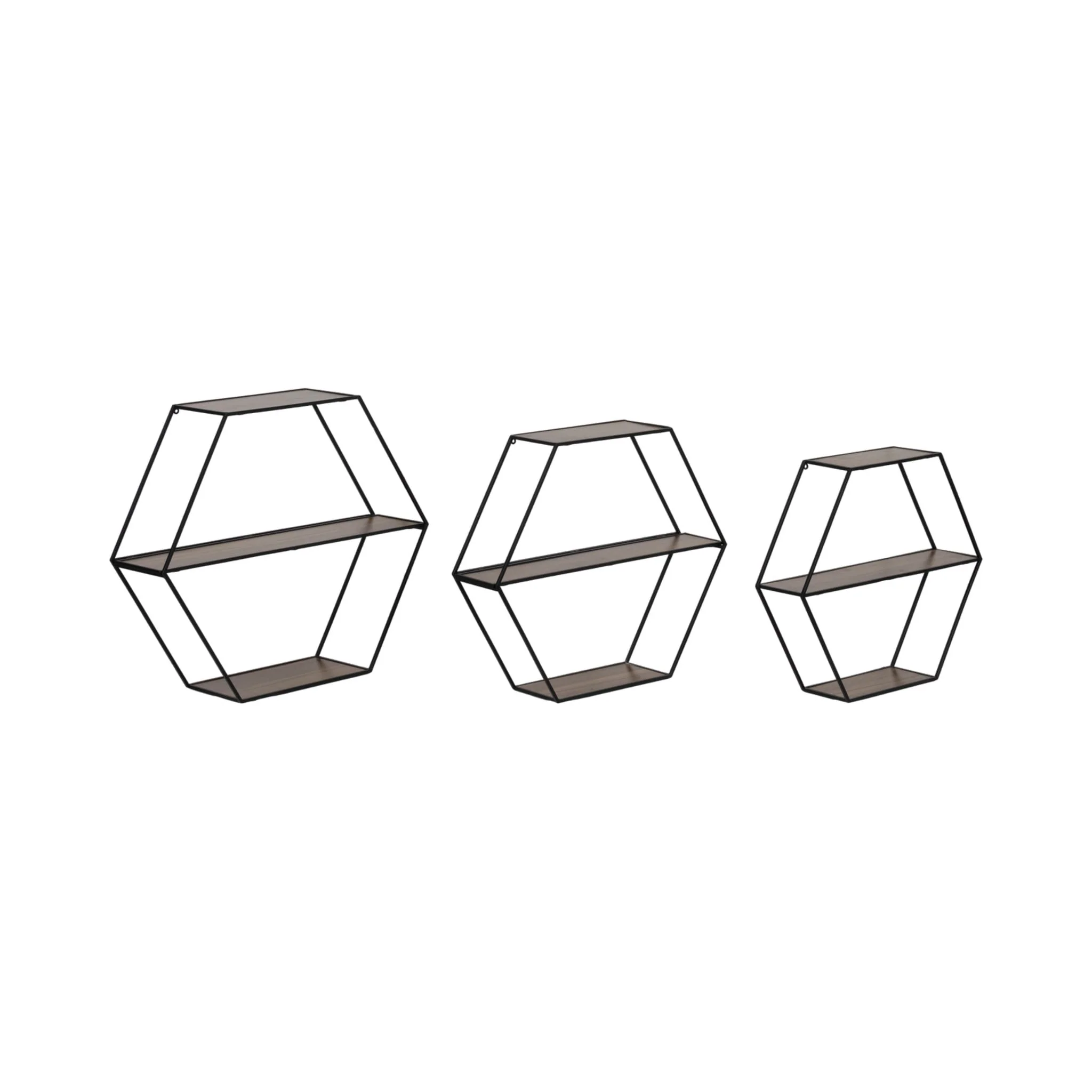 Metal/wd, S/3 21/24/26" Hex Folding Wall Shelf,blk - Image 2