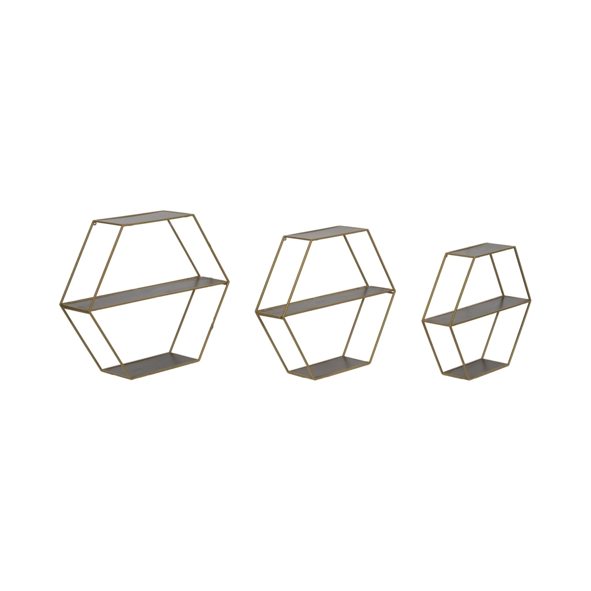 Metal/wd,s/3 21/24/26" Hex Folding Wall Shelf,gld - Image 2