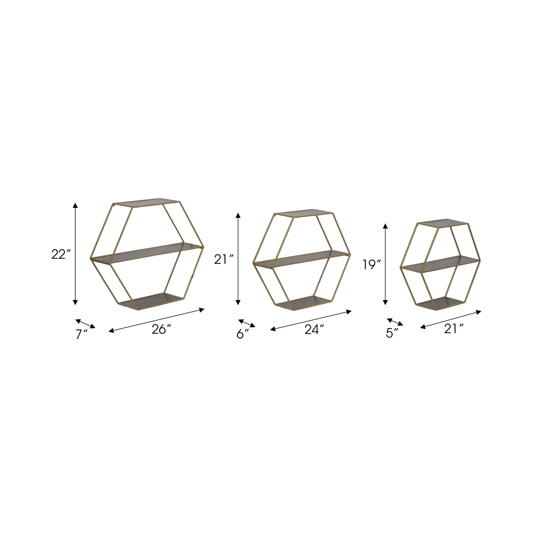 Metal/wd,s/3 21/24/26" Hex Folding Wall Shelf,gld - Image 7
