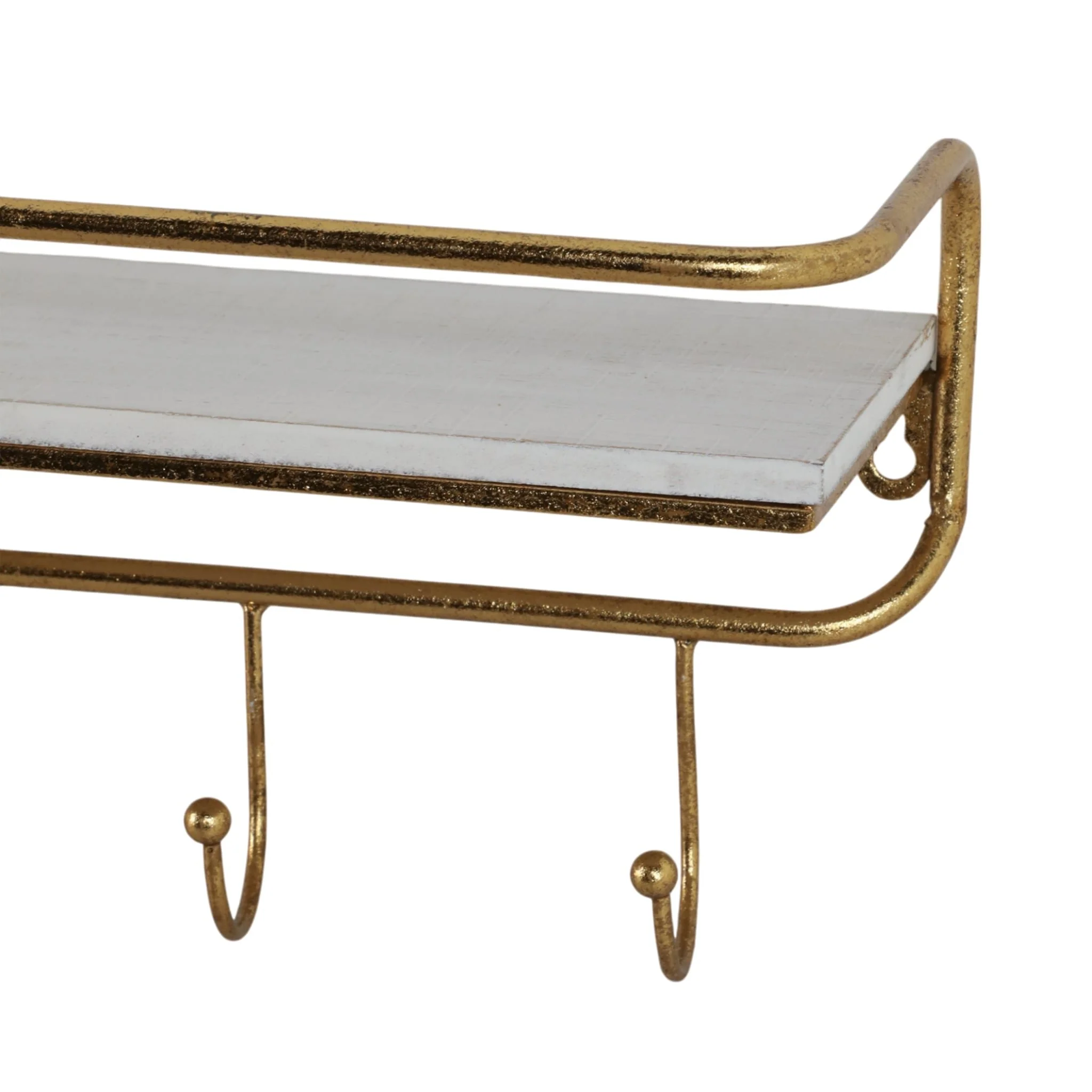 Metal/wood 20" 5  Hook Wall Shelf, White/gold - Image 6