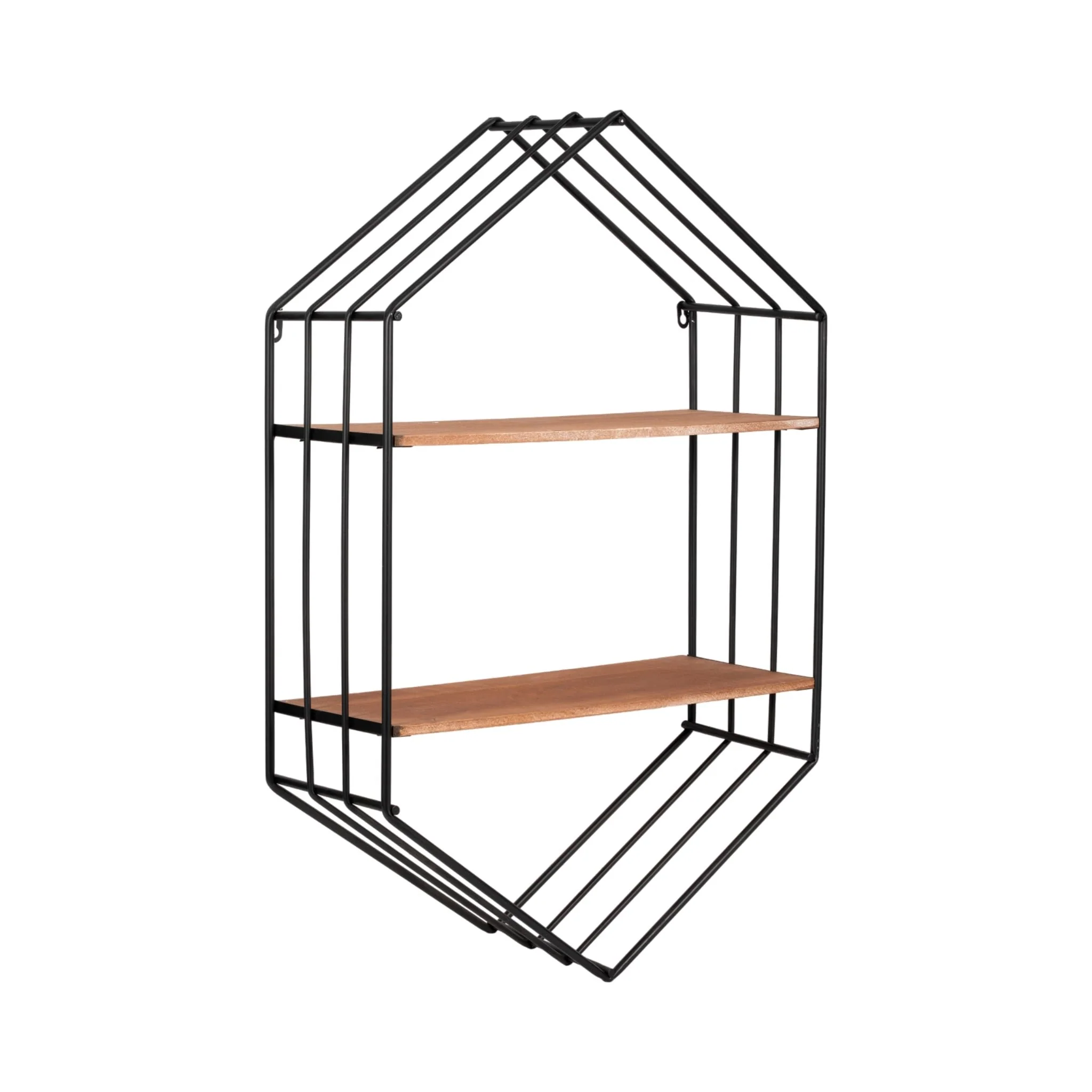 Metal/wood 20" Hexagon Shelf, Brown/black - Image 2