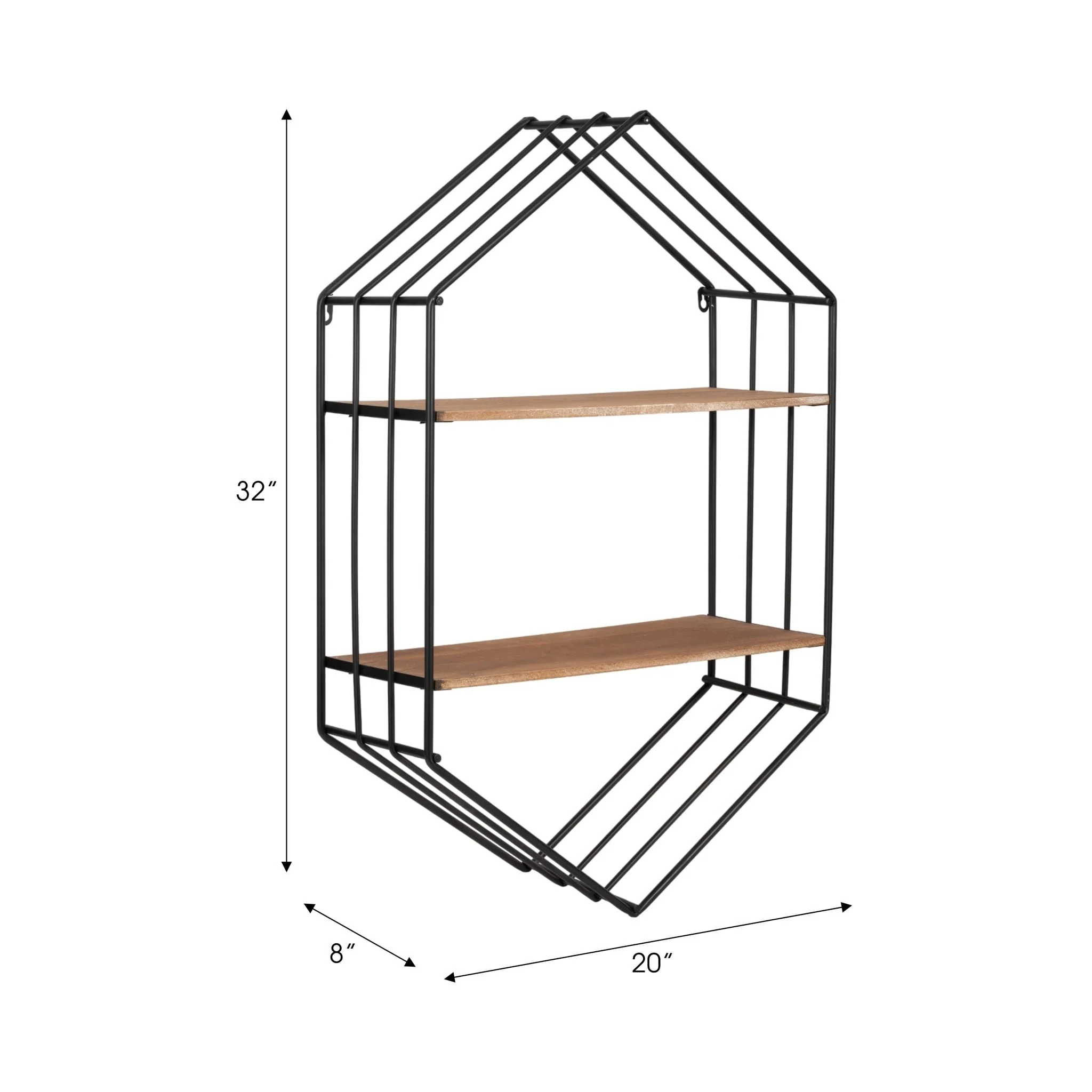 Metal/wood 20" Hexagon Shelf, Brown/black - Image 6