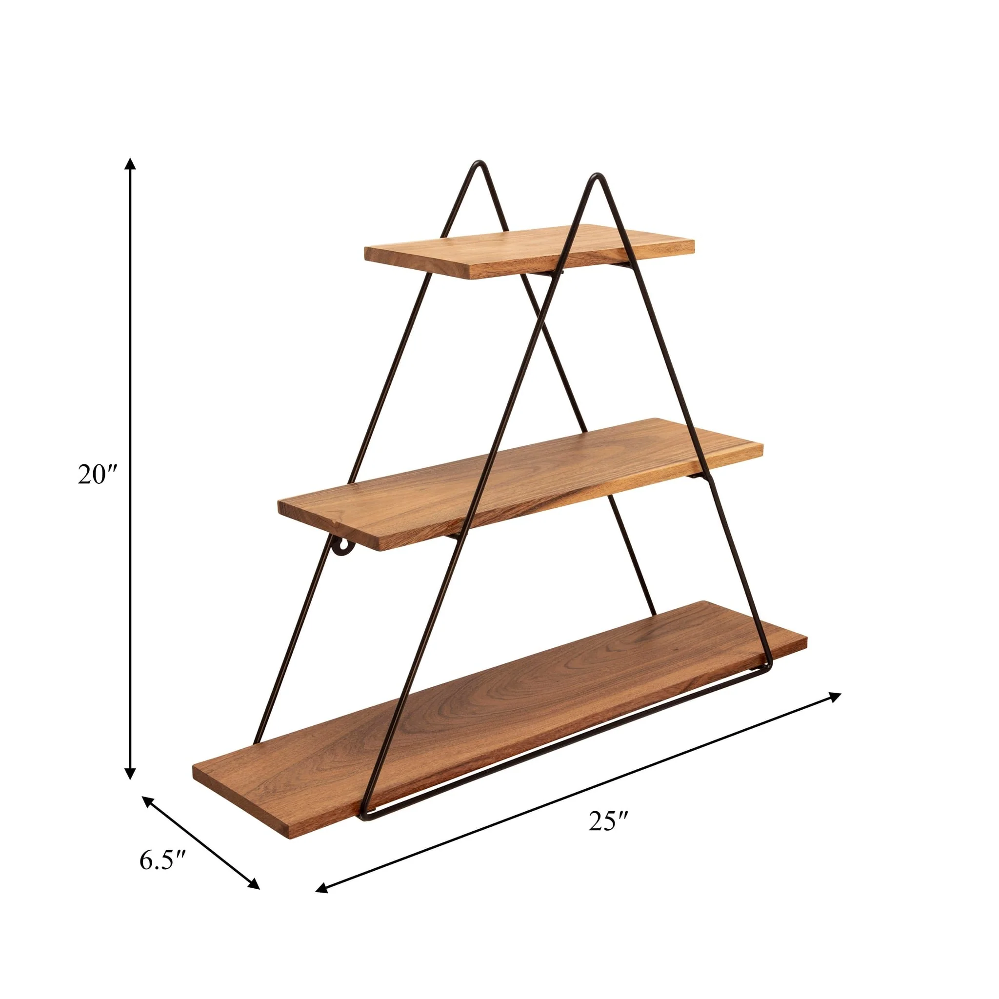Metal/wood 20" Triangle Wall Shelf, Brown - Image 4