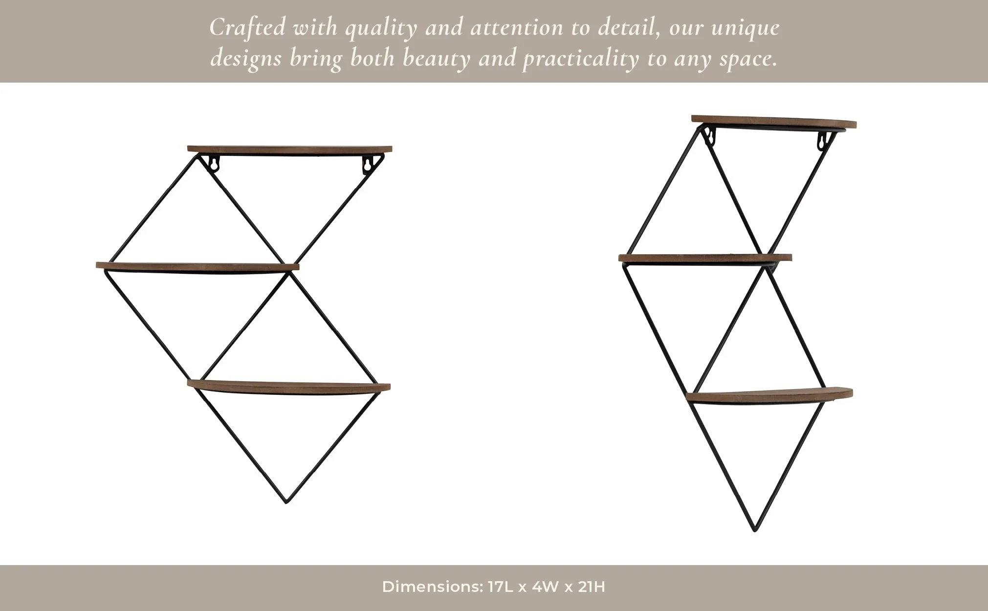 Metal/wood, 21" 3-tier Diamond Wall Shelf, Brown/b - Image 9