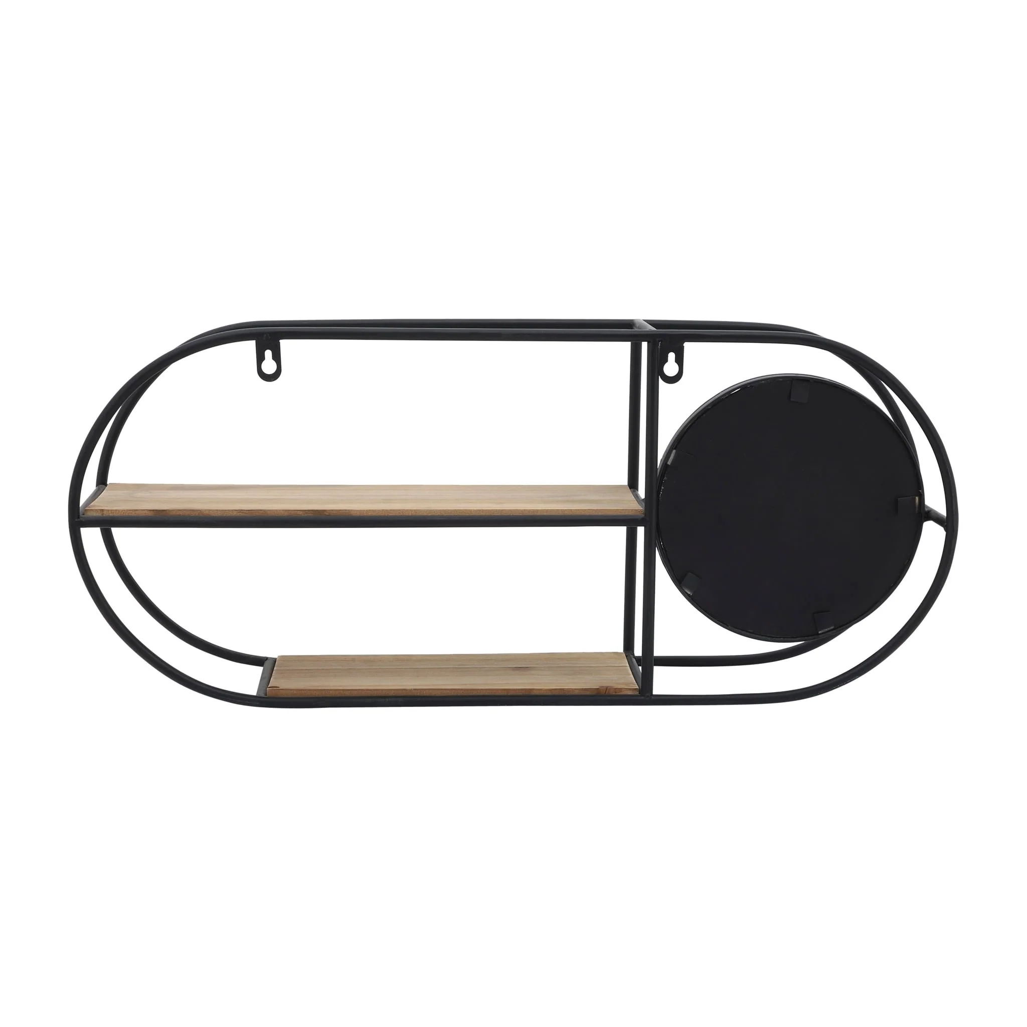 Metal/wood, 23"l Oval Wall Shelf W/ Mirror, Black/ - Image 3