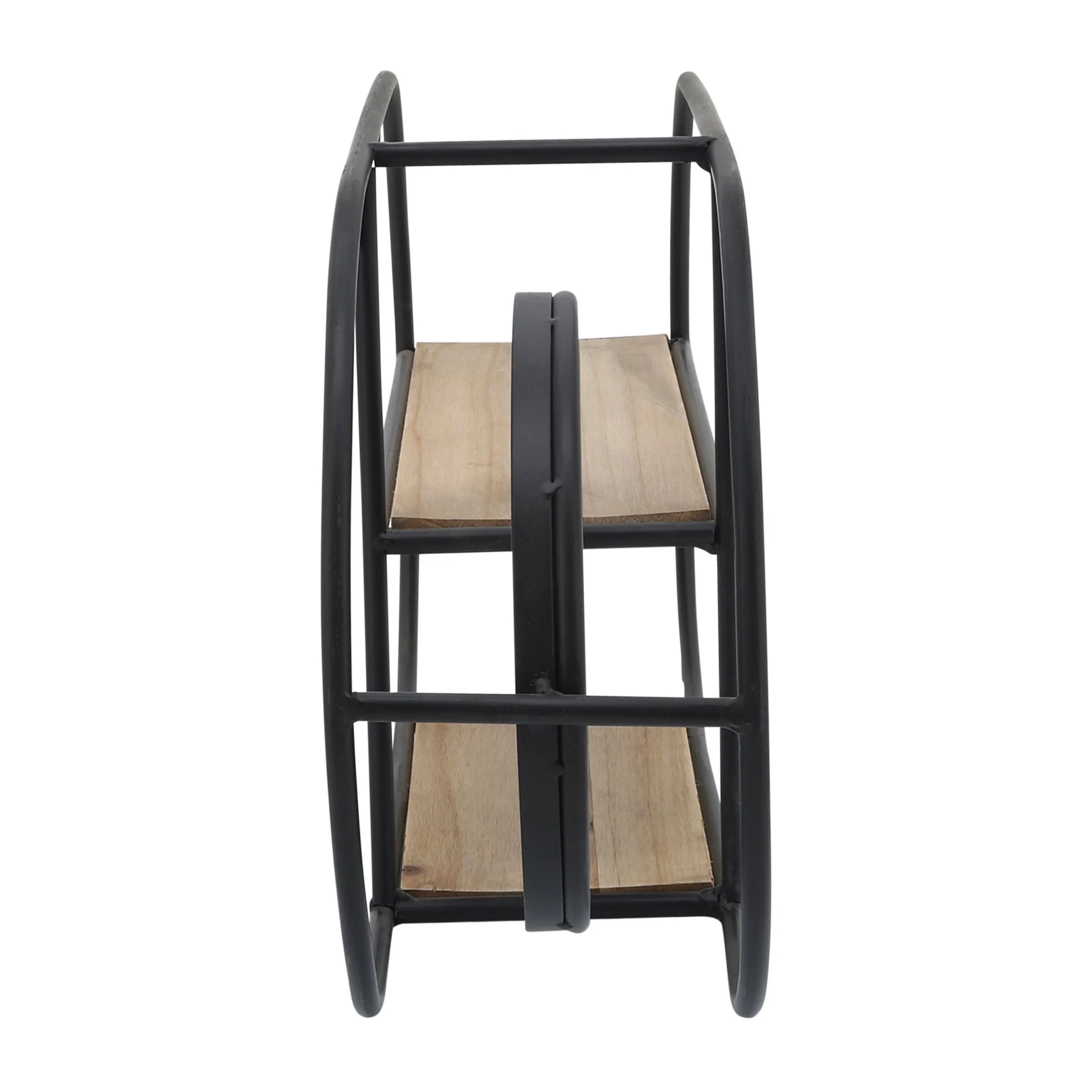 Metal/wood, 23"l Oval Wall Shelf W/ Mirror, Black/ - Image 4