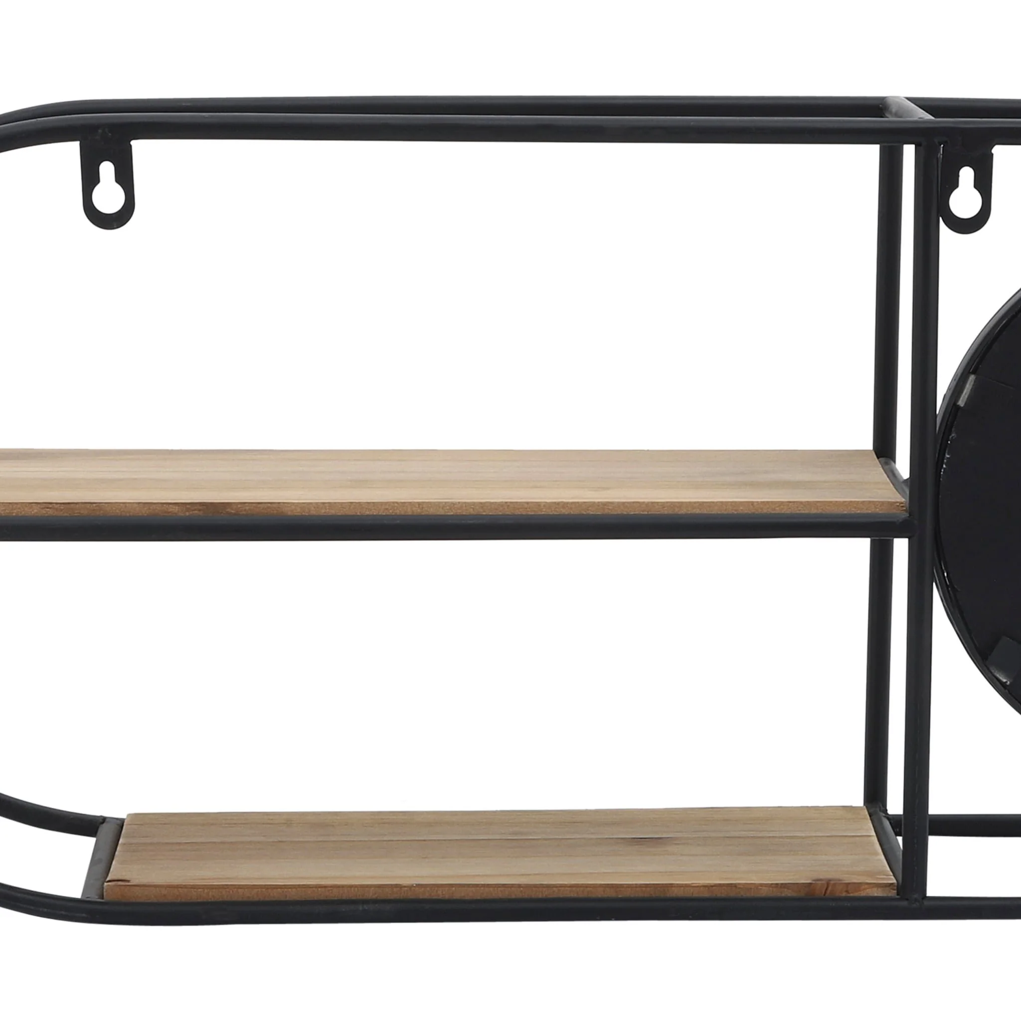 Metal/wood, 23"l Oval Wall Shelf W/ Mirror, Black/ - Image 5