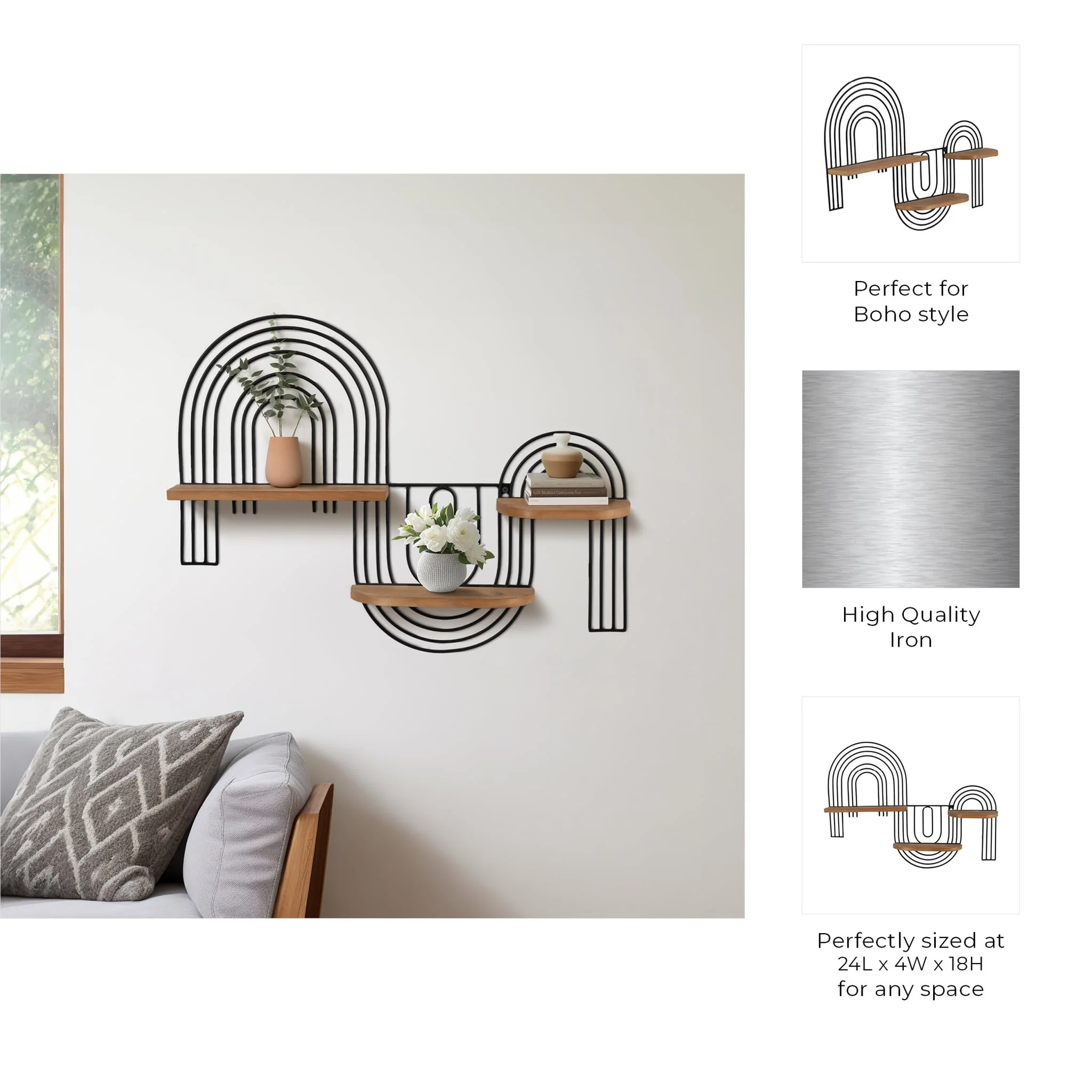 Metal/wood, 24" Loopy Wall Deco, Brown/black - Image 6