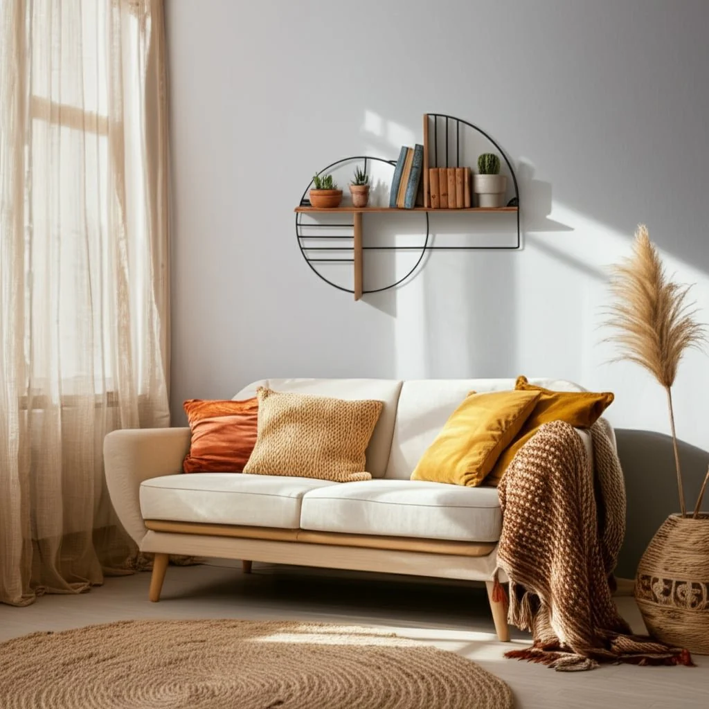 Metal/wood, 24" Modern Circles Wall Shelf, Natural - Image 10
