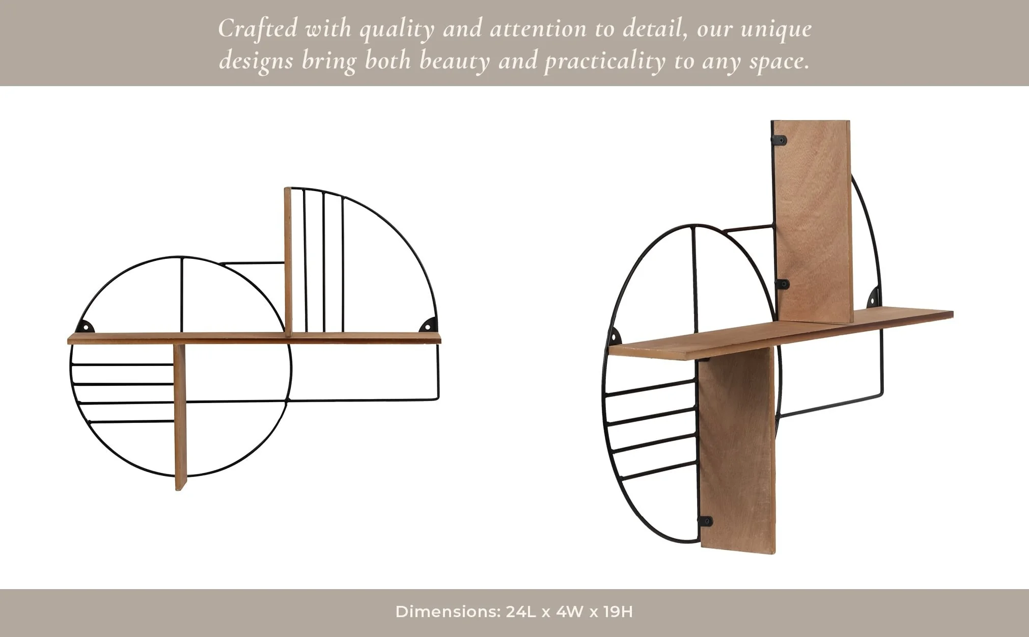Metal/wood, 24" Modern Circles Wall Shelf, Natural - Image 12