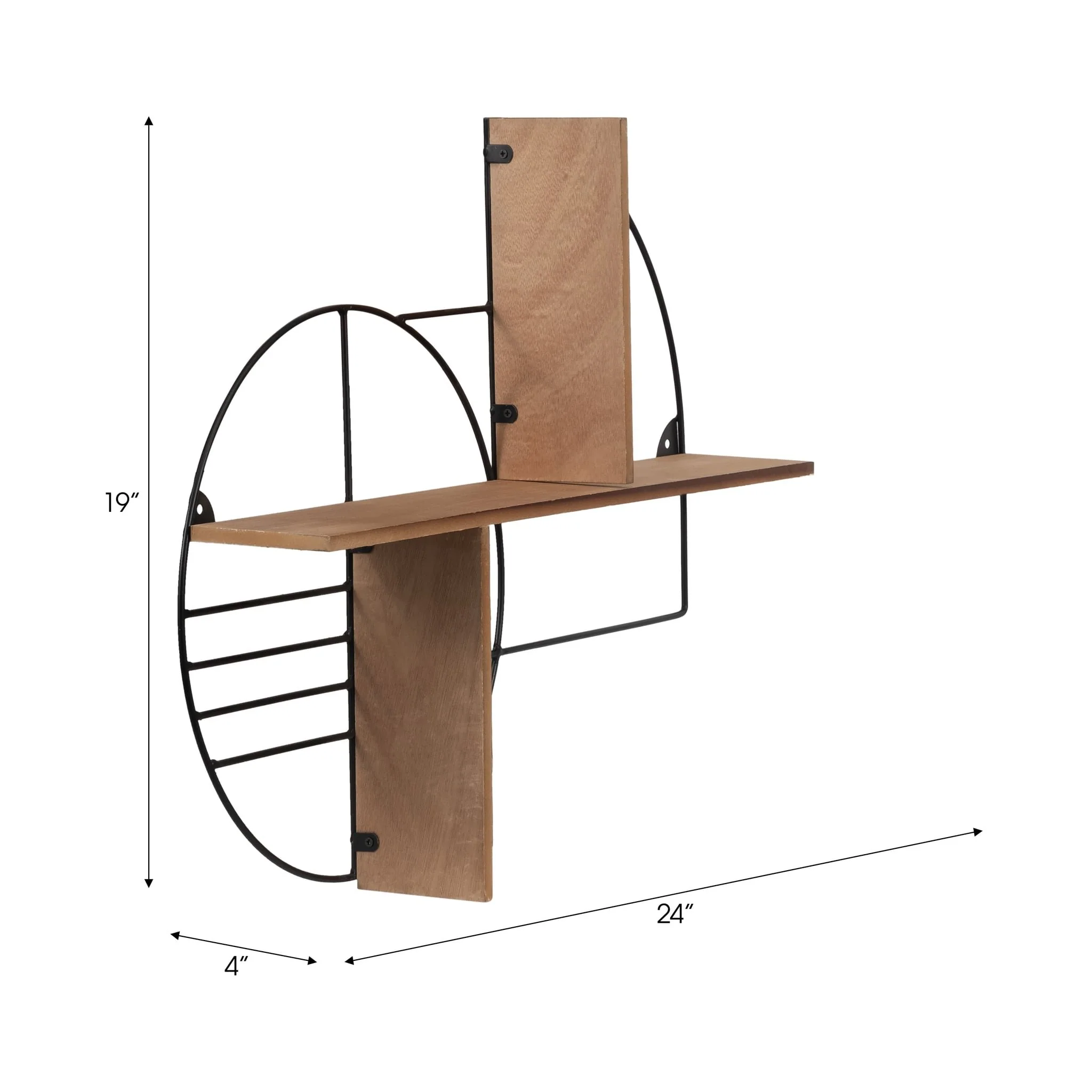 Metal/wood, 24" Modern Circles Wall Shelf, Natural - Image 6