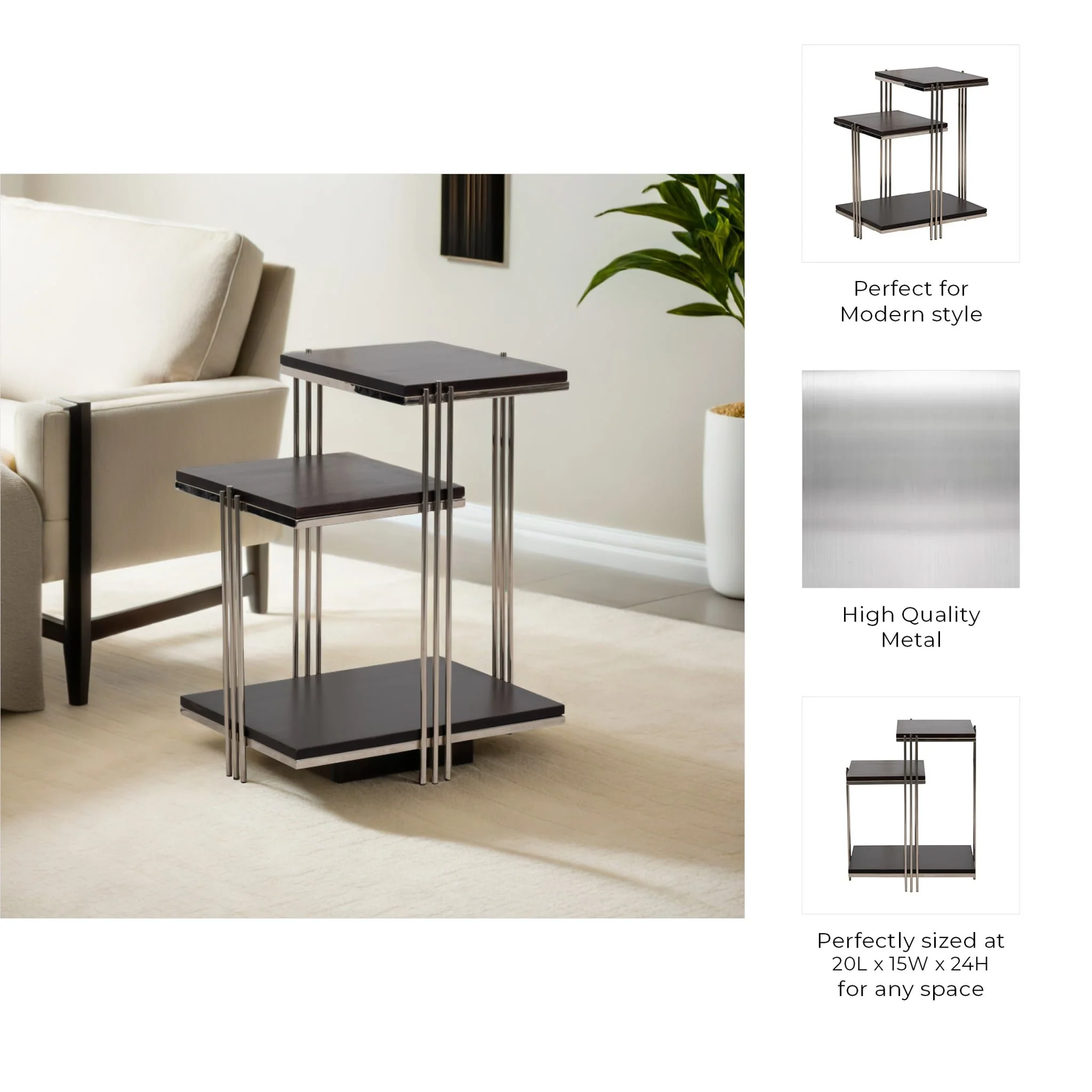 Metal/wood, 24" Three Tier Side Table - Image 8