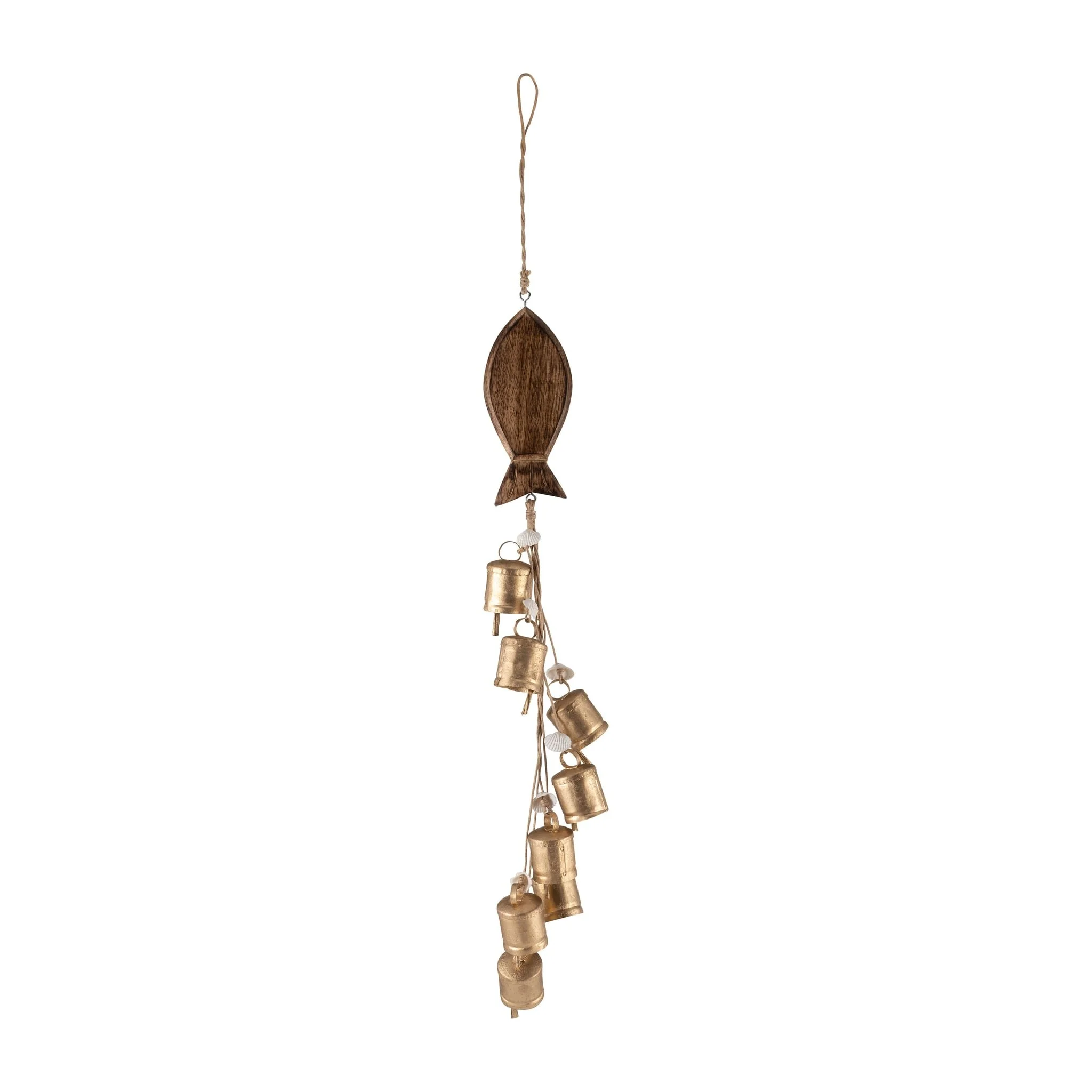 Metal/wood, 28" Fish W/ Bells Chime, Gold - Image 2