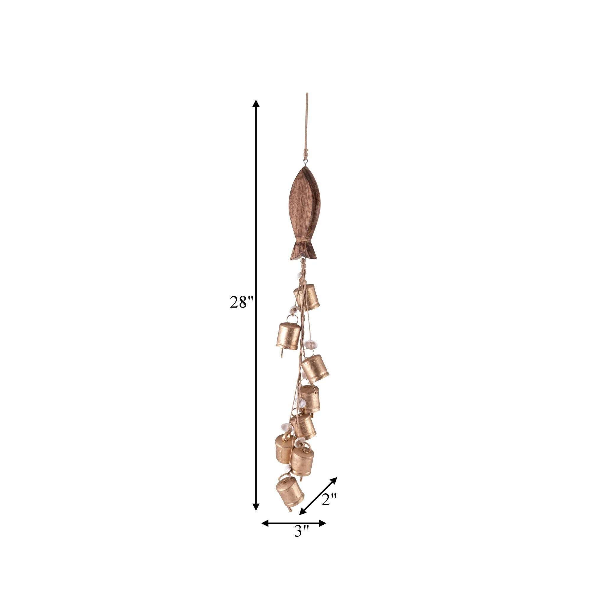 Metal/wood, 28" Fish W/ Bells Chime, Gold - Image 8