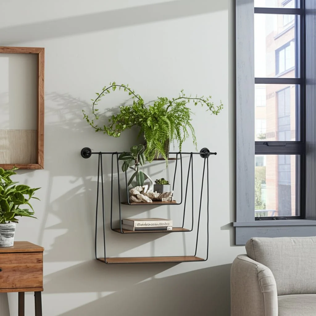 Metal/wood 29" 3-tier Hanging Wall Shelf, Brown - Image 10