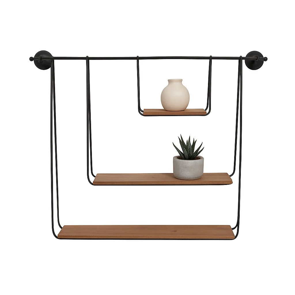Metal/wood 29" 3-tier Hanging Wall Shelf, Brown - Image 2