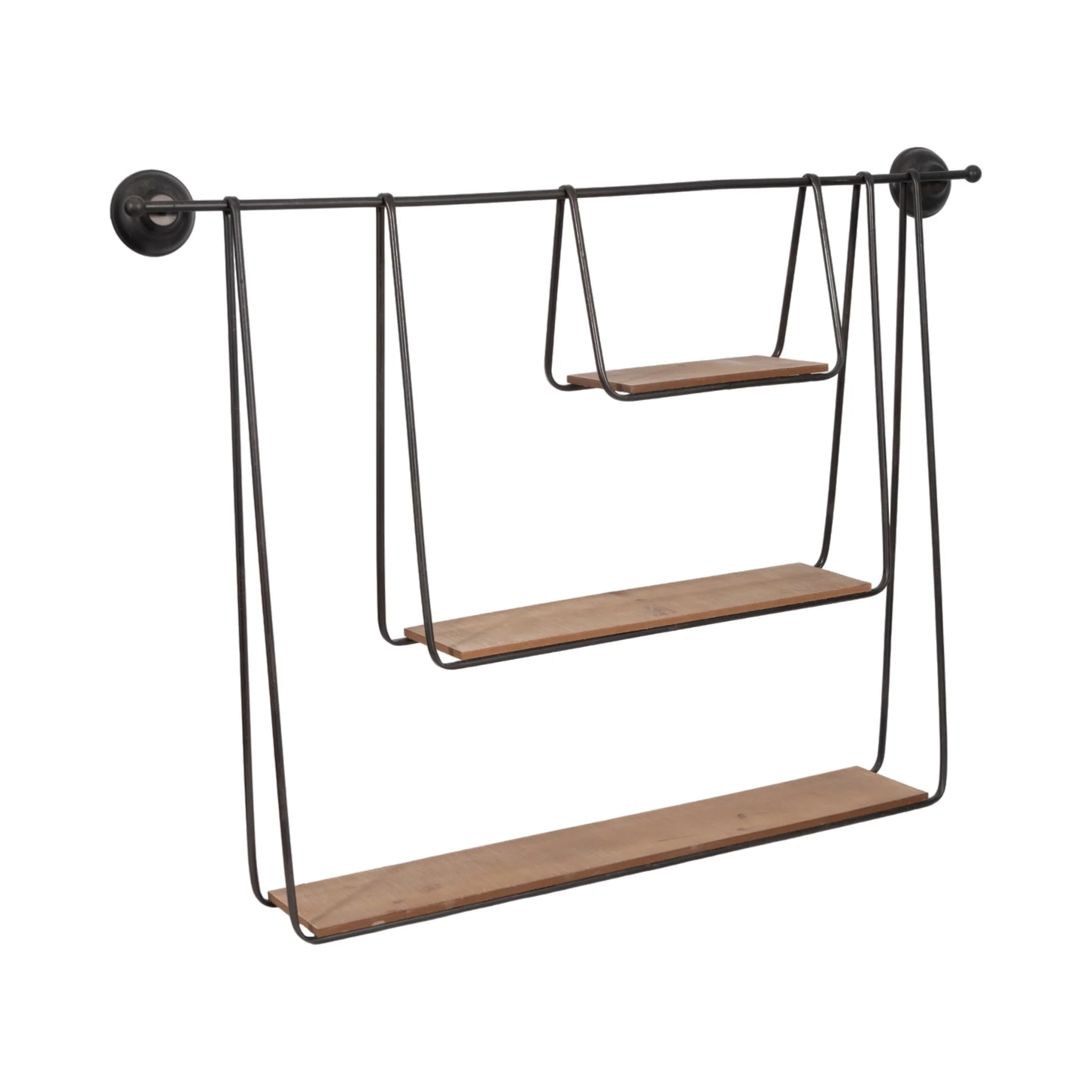 Metal/wood 29" 3-tier Hanging Wall Shelf, Brown - Image 3