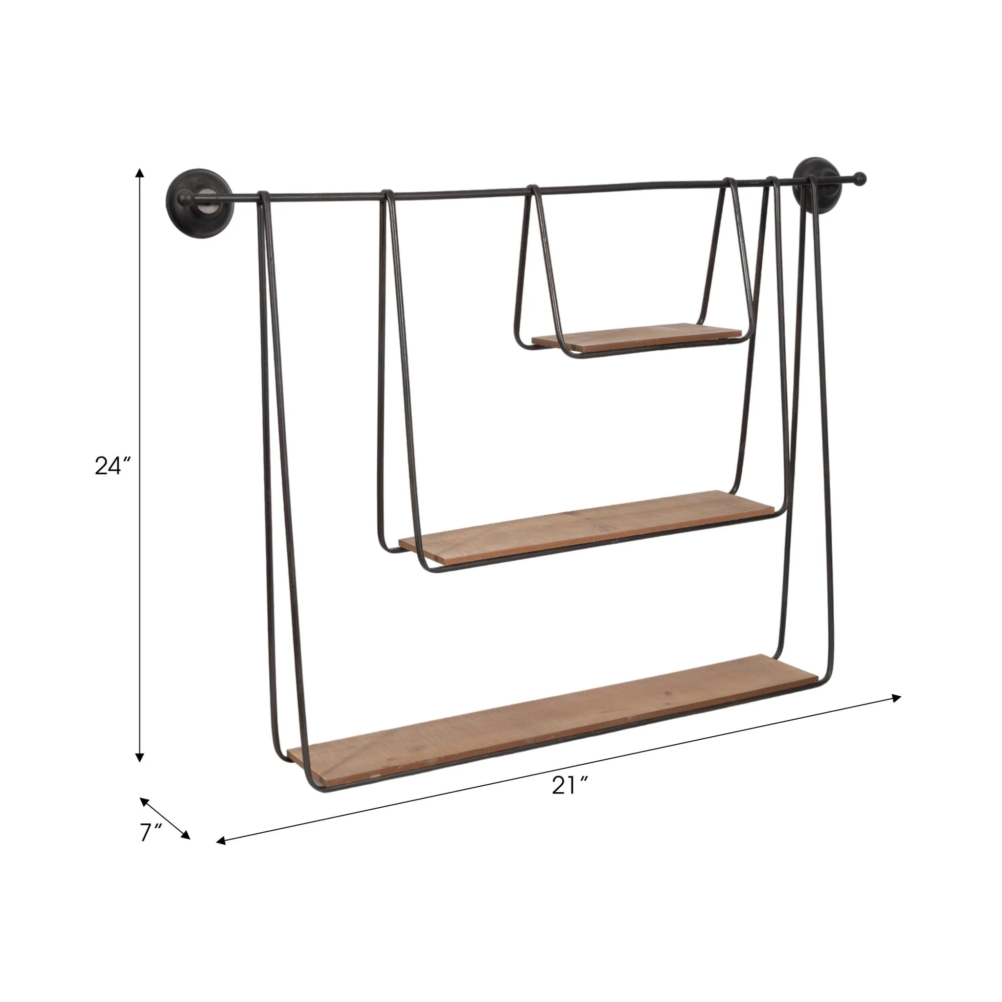 Metal/wood 29" 3-tier Hanging Wall Shelf, Brown - Image 8