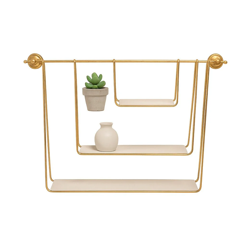 Metal/wood 29" 3-tier Hanging Wall Shelf, White - Image 2