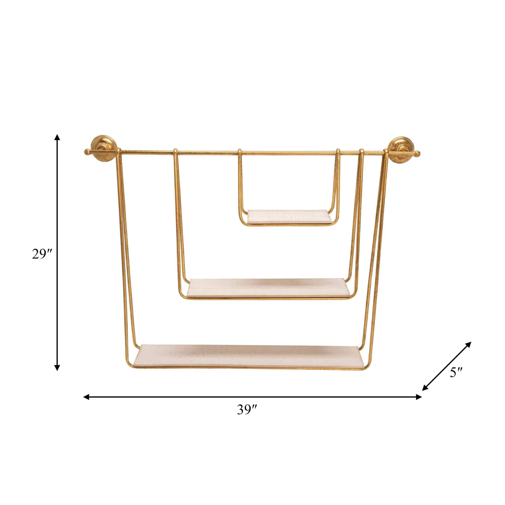 Metal/wood 29" 3-tier Hanging Wall Shelf, White - Image 6