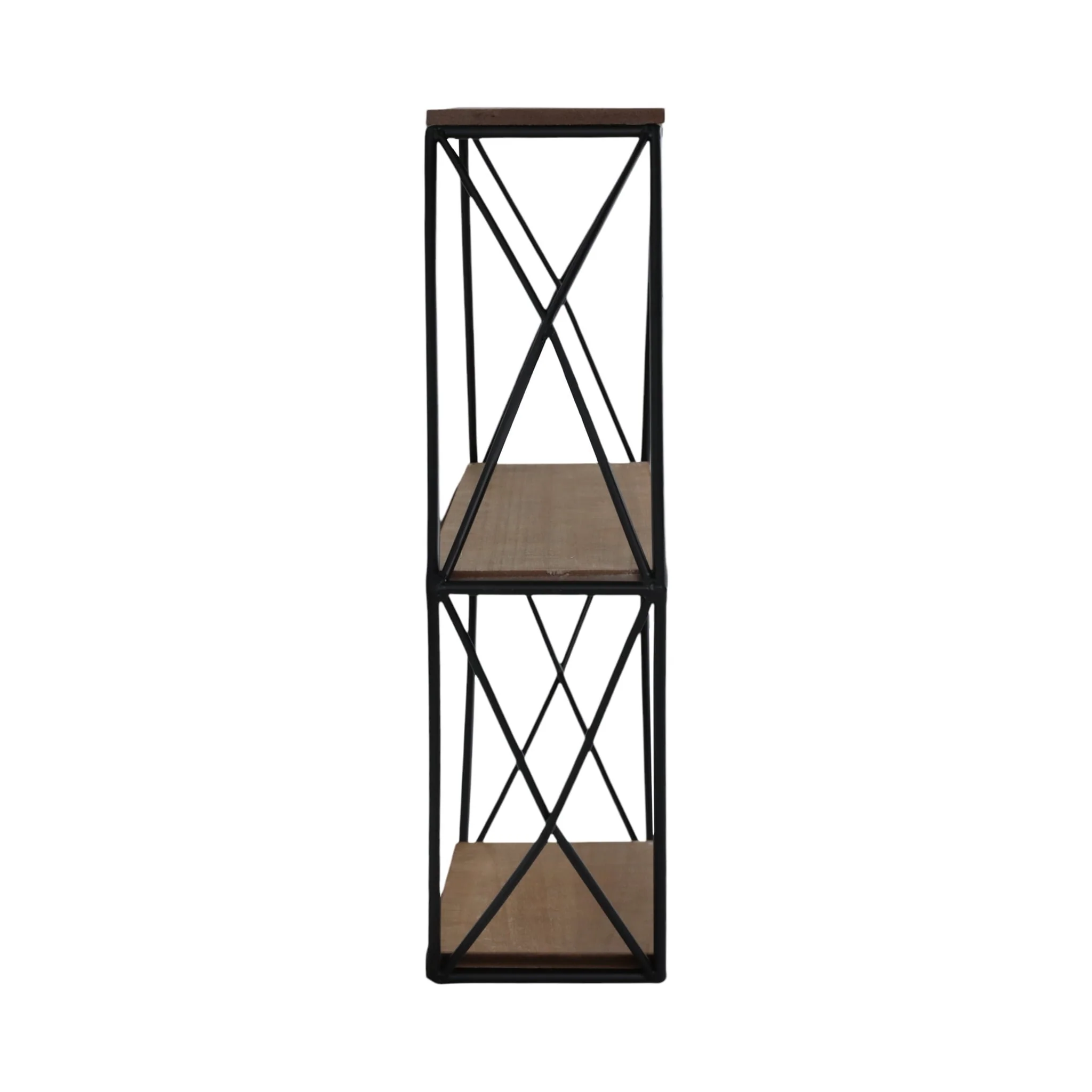 Metal/wood 3 Tier Hexagon Wall Shelf, Brown/black - Image 3