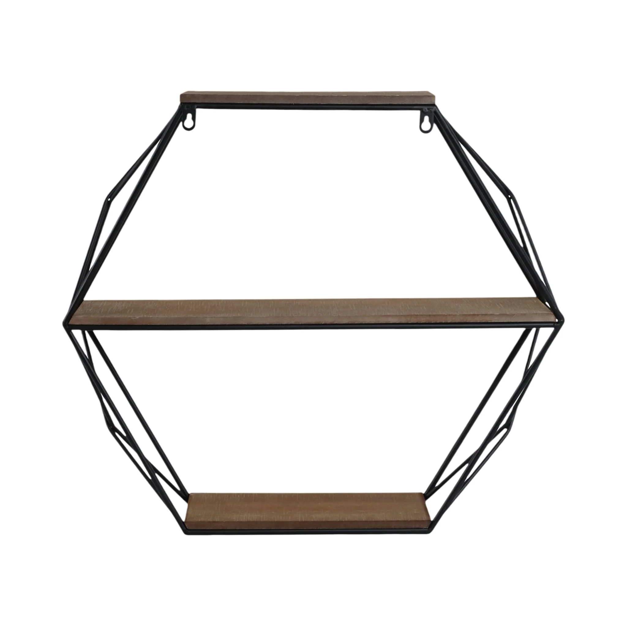 Metal/wood 3 Tier Hexagon Wall Shelf, Brown/black - Image 6