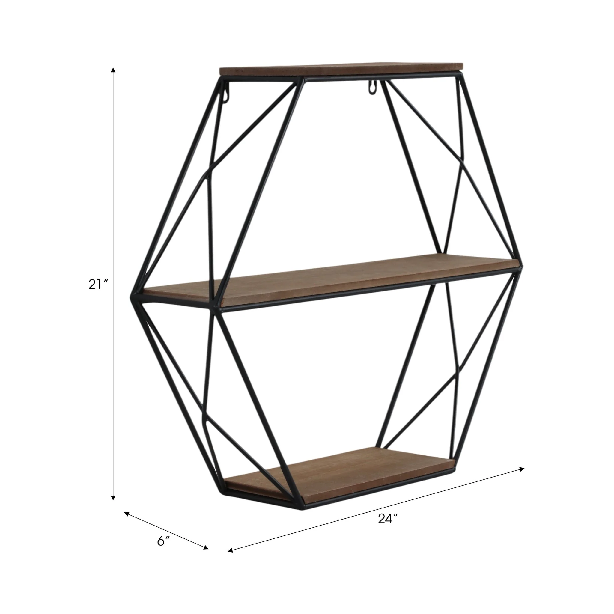Metal/wood 3 Tier Hexagon Wall Shelf, Brown/black - Image 7