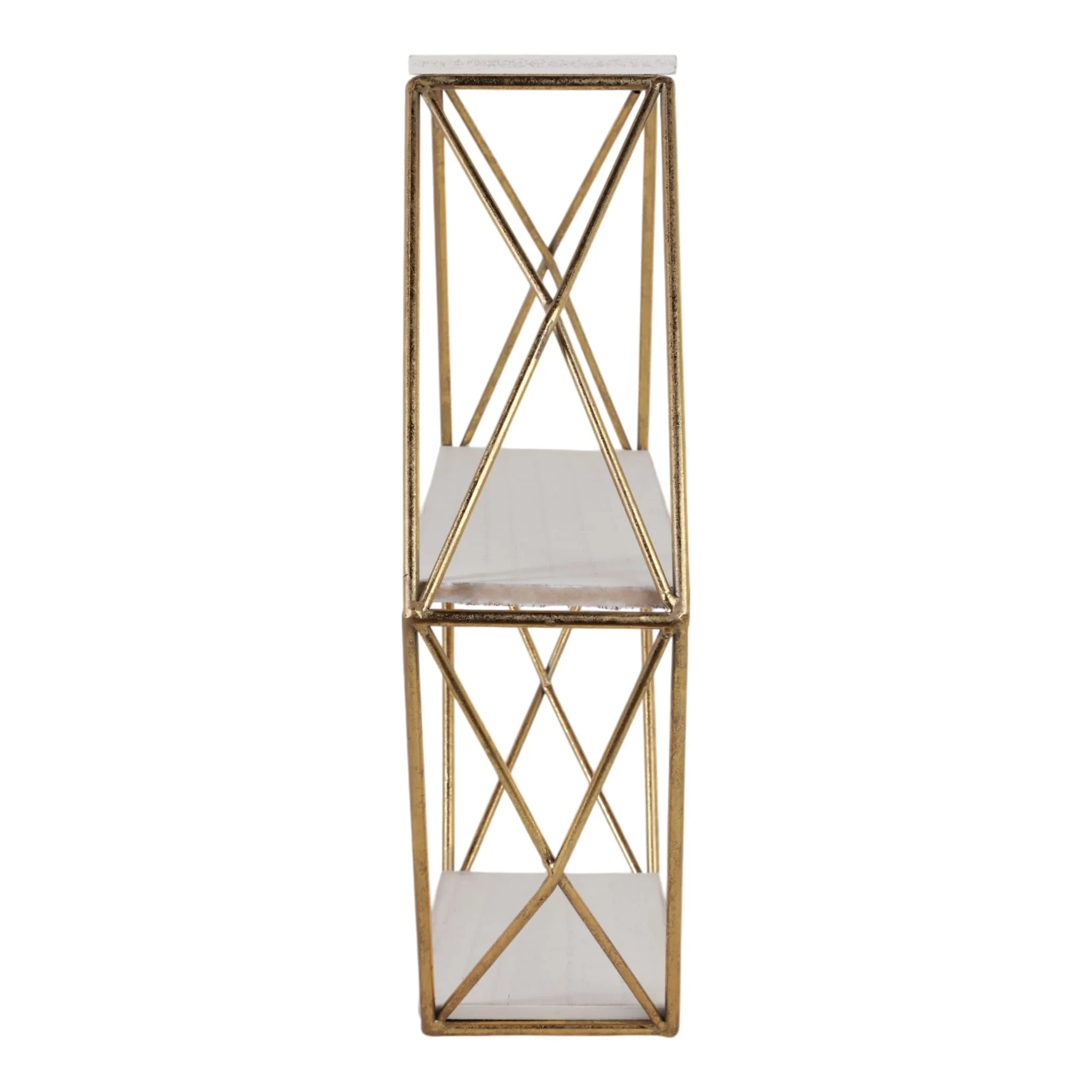 Metal / Wood 3 Tier Hexagon Wall Shelf, Gold - Image 3