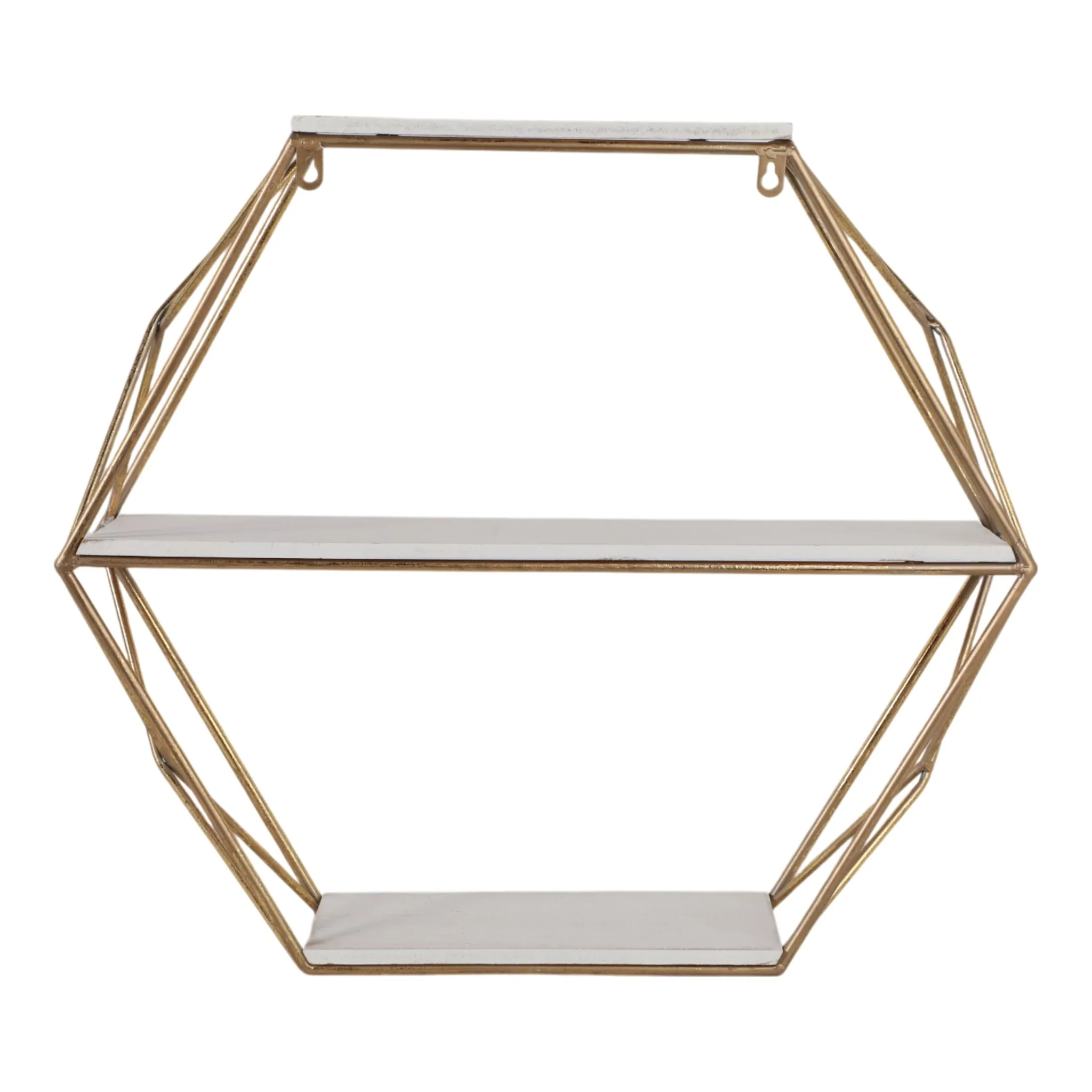 Metal / Wood 3 Tier Hexagon Wall Shelf, Gold - Image 4