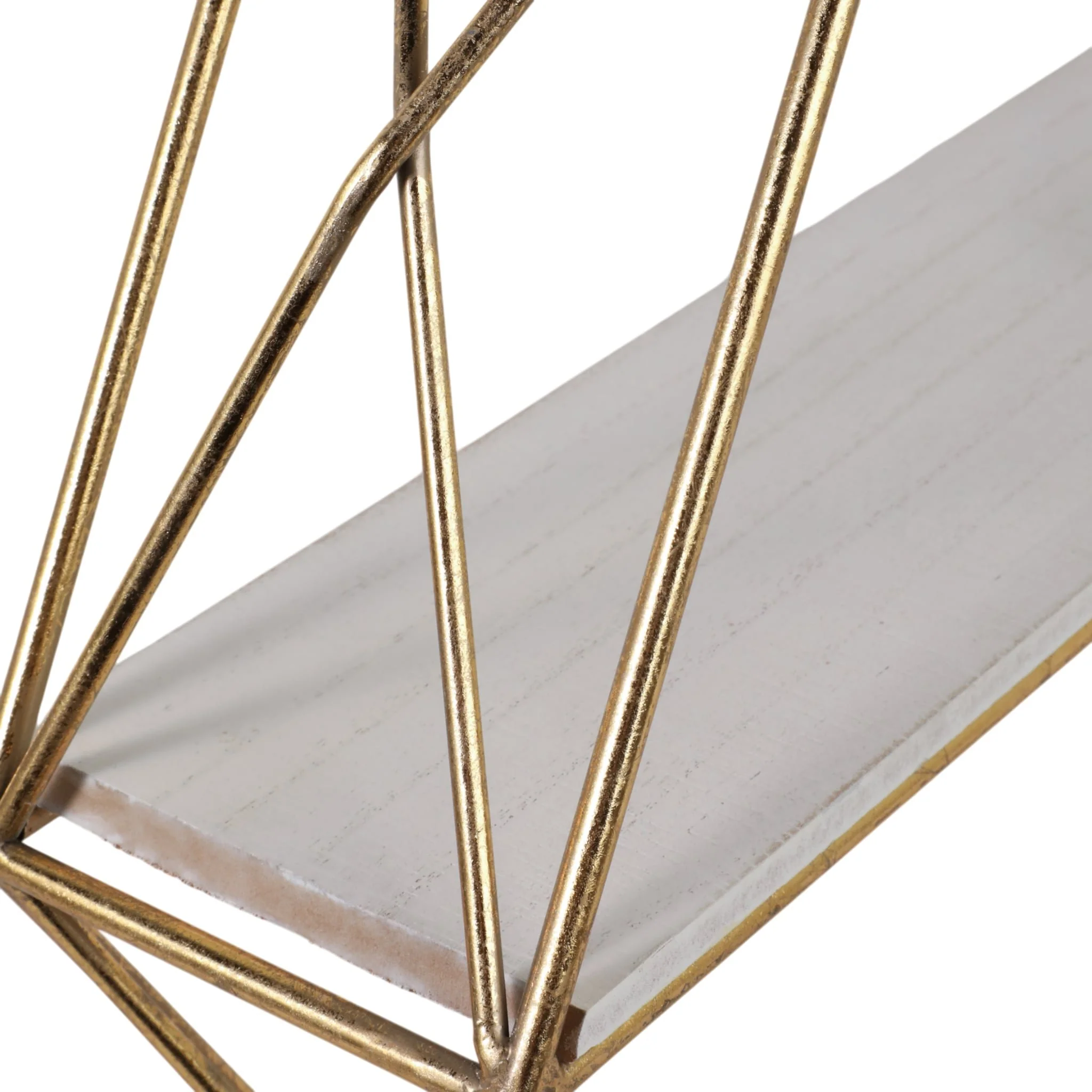 Metal / Wood 3 Tier Hexagon Wall Shelf, Gold - Image 5