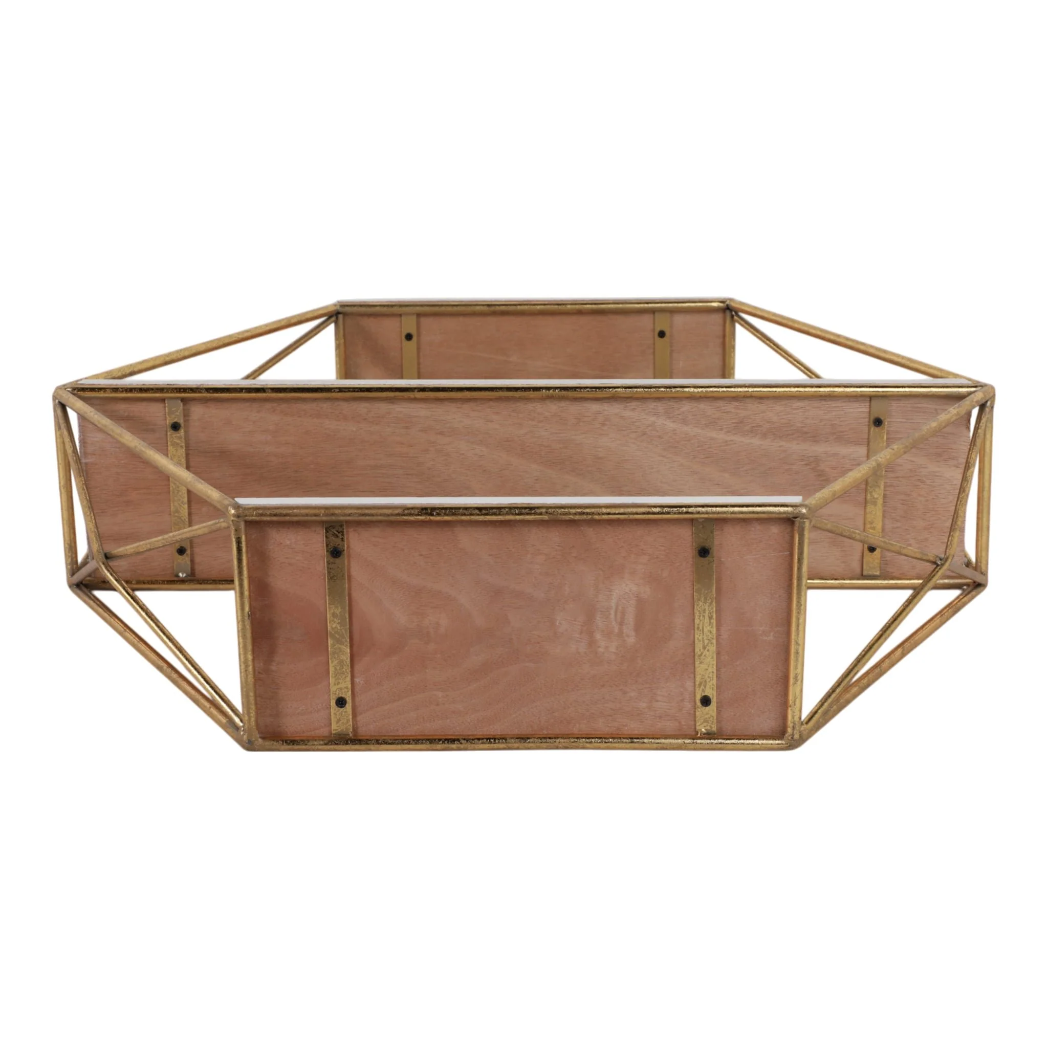 Metal / Wood 3 Tier Hexagon Wall Shelf, Gold - Image 8