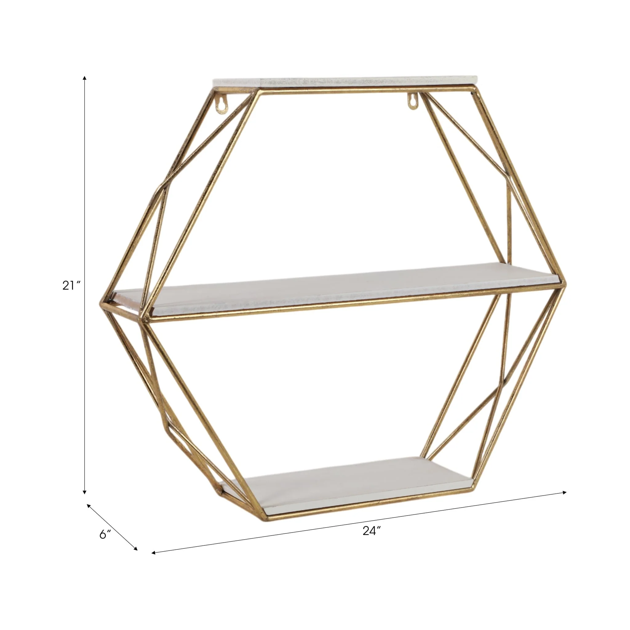 Metal / Wood 3 Tier Hexagon Wall Shelf, Gold - Image 9