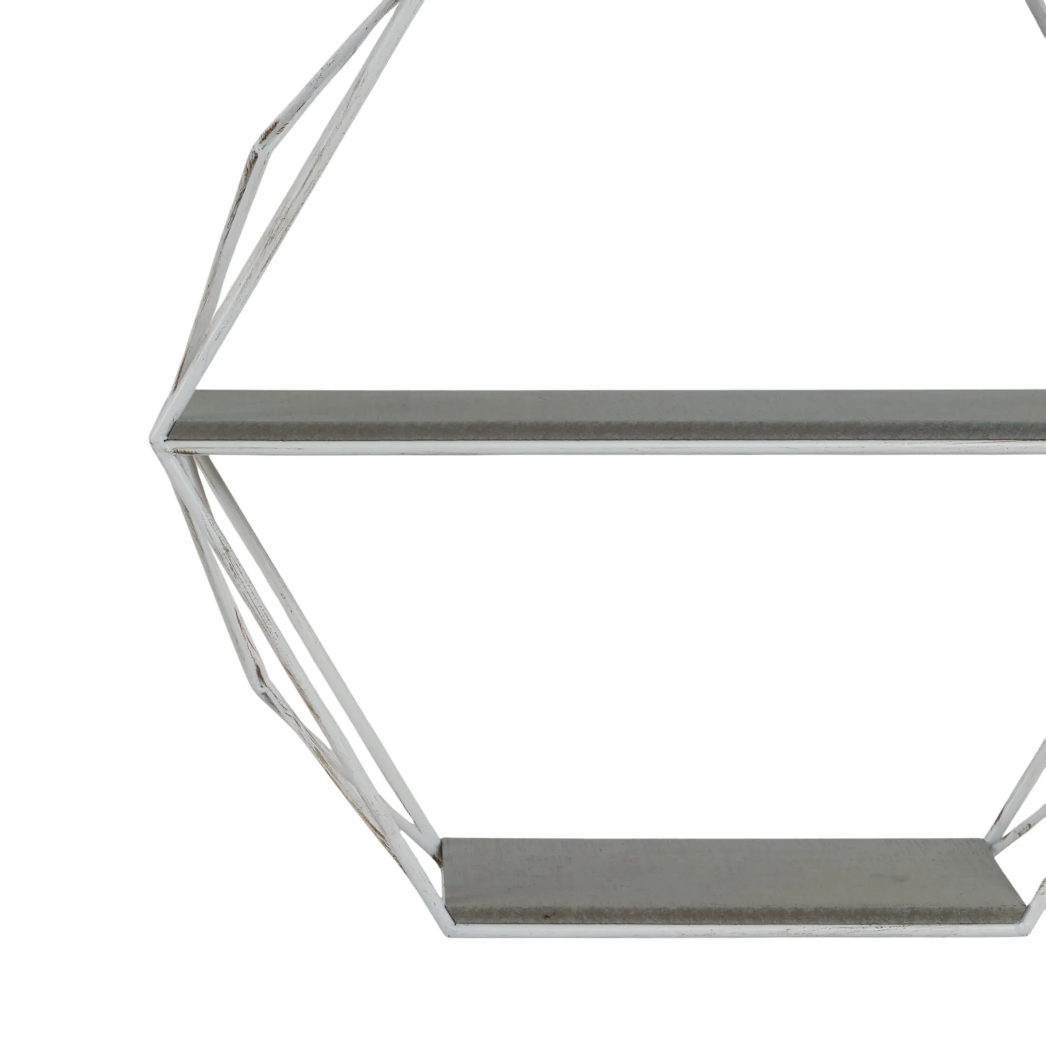 Metal/wood 3 Tier Hexagon Wall Shelf, Gray/white - Image 4