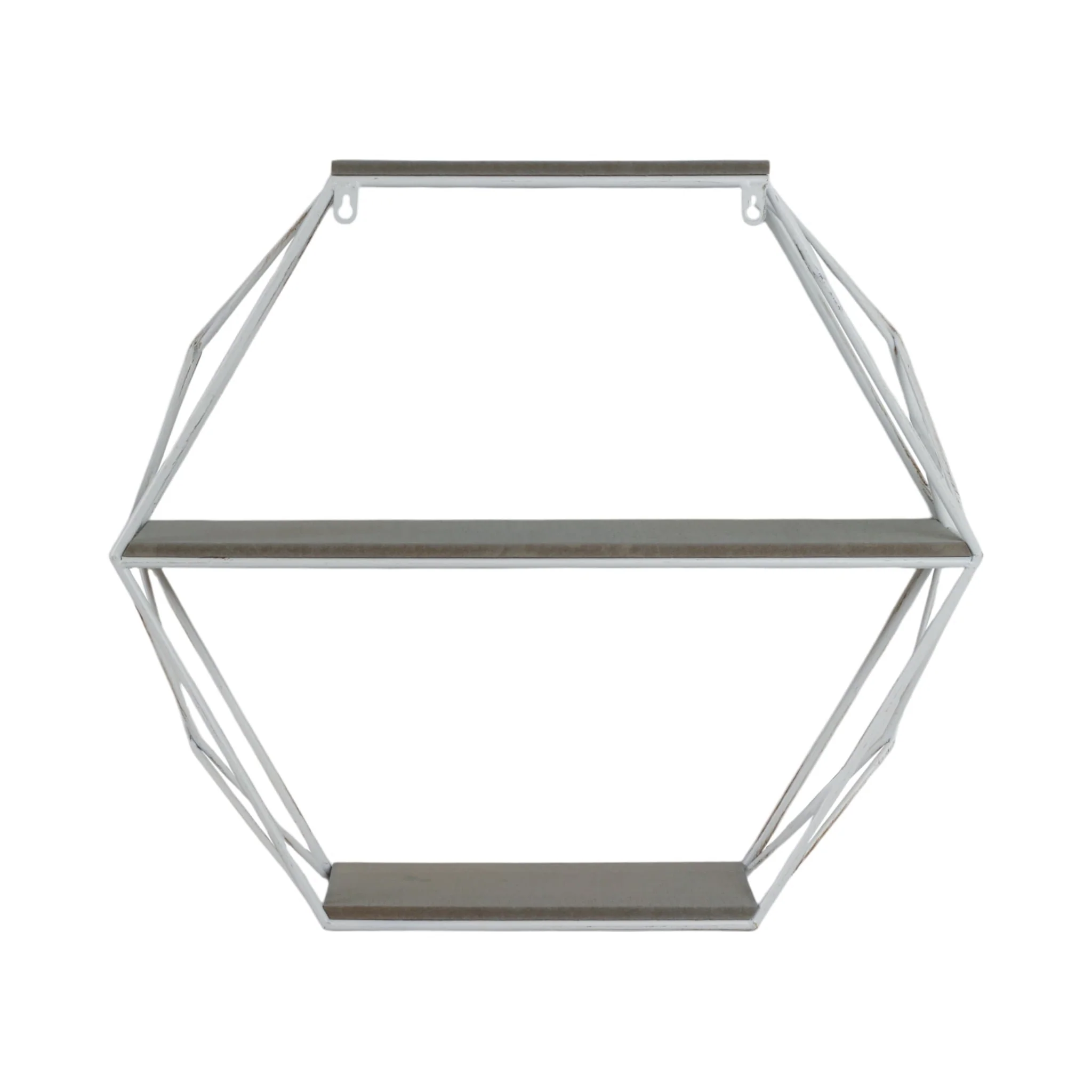 Metal/wood 3 Tier Hexagon Wall Shelf, Gray/white - Image 6