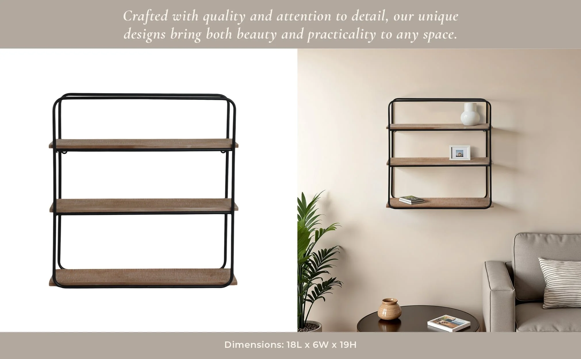 Metal/wood 3 Tier Wall Shelf, Brown/black - Image 11