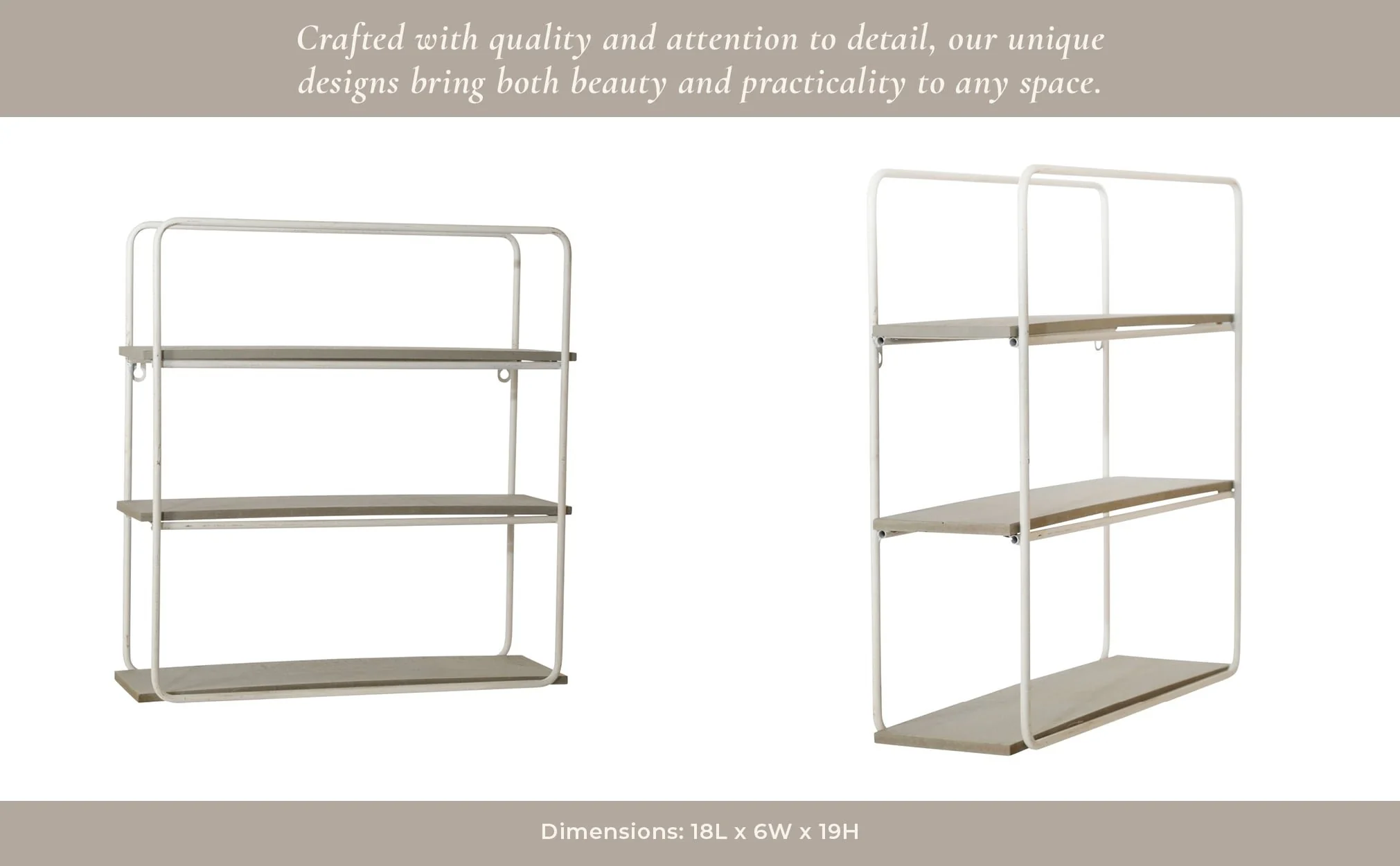 Metal/wood 3 Tier Wall Shelf, Gray/white - Image 9
