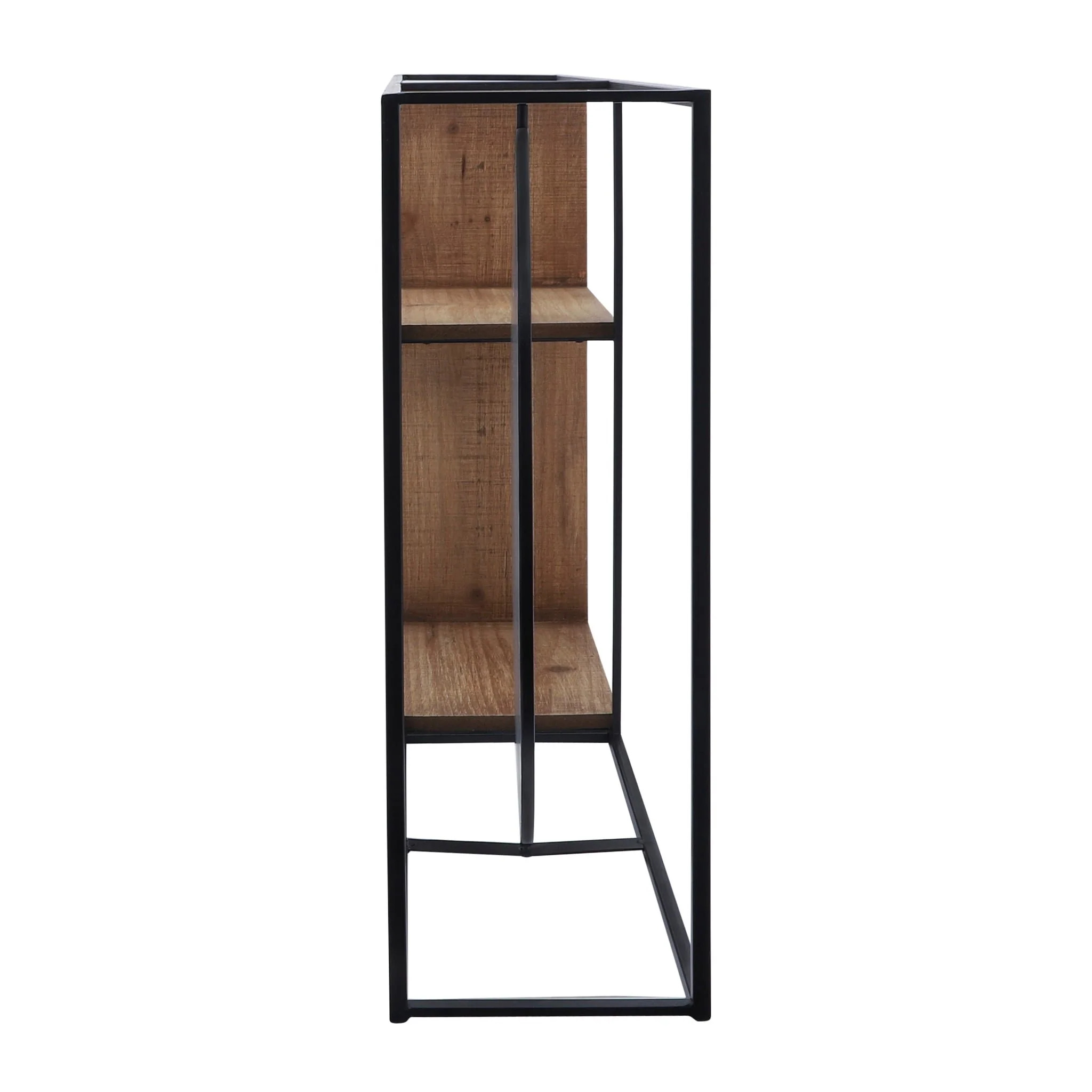 Metal/wood 34"l Wall Shelf With Mirror, Black/brow - Image 3